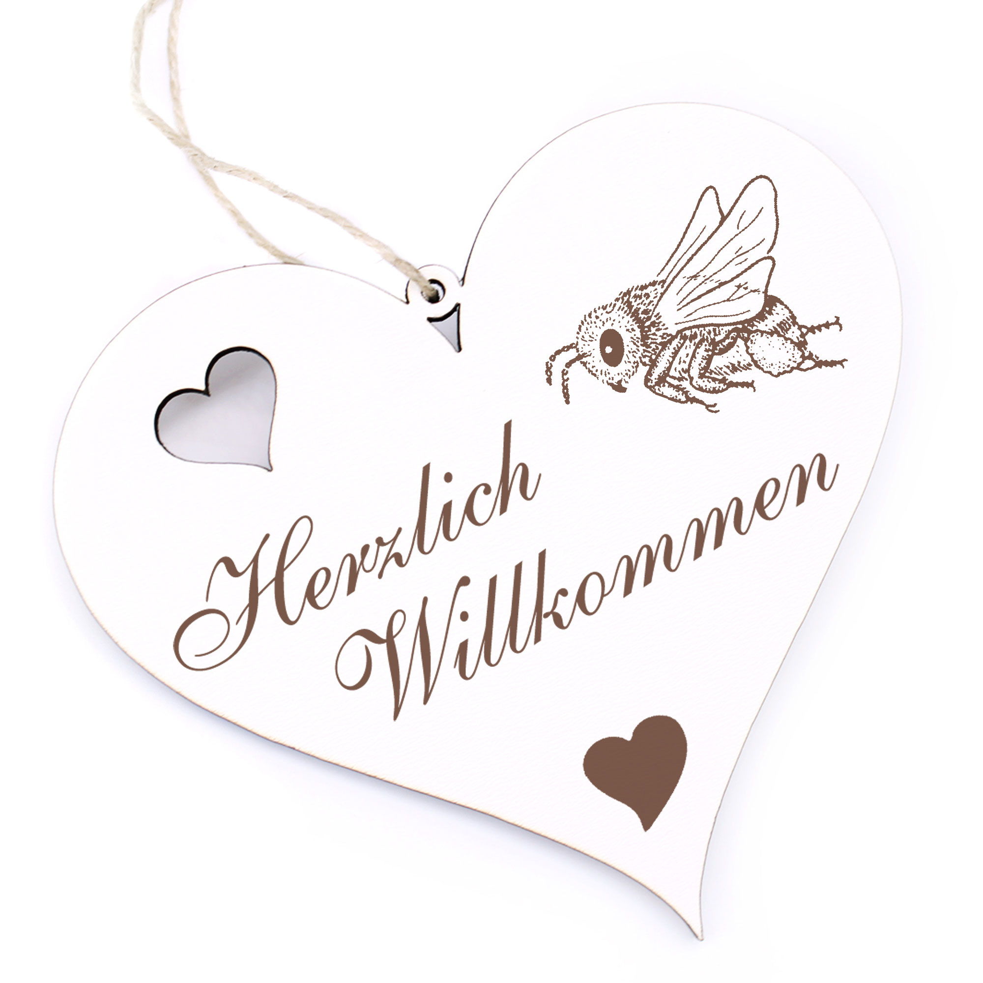 Herzlich Willkommen Schild - fliegende Biene - Deko Herz Holz