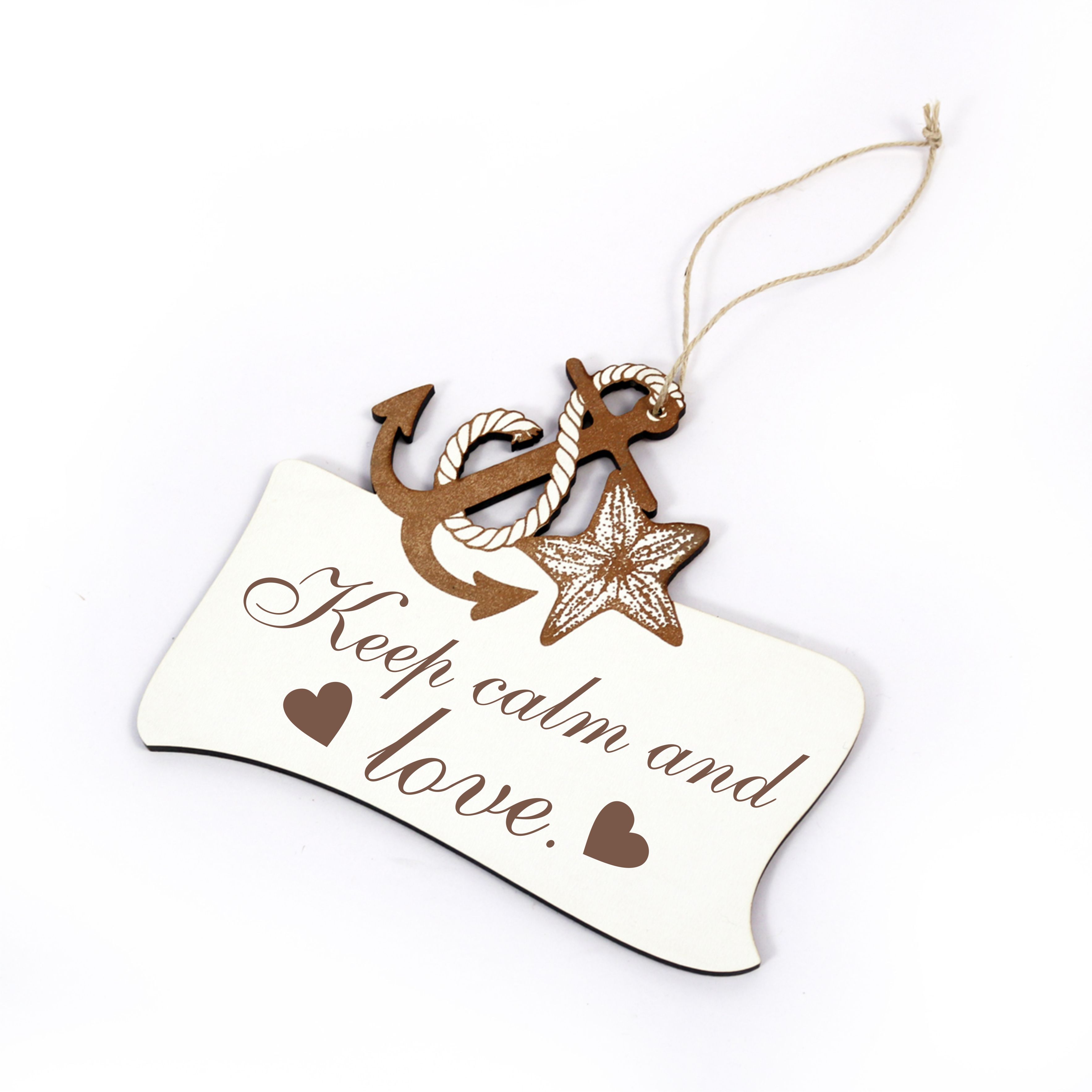 Maritimes Schild « Keep calm and love » mit Seestern und Anker