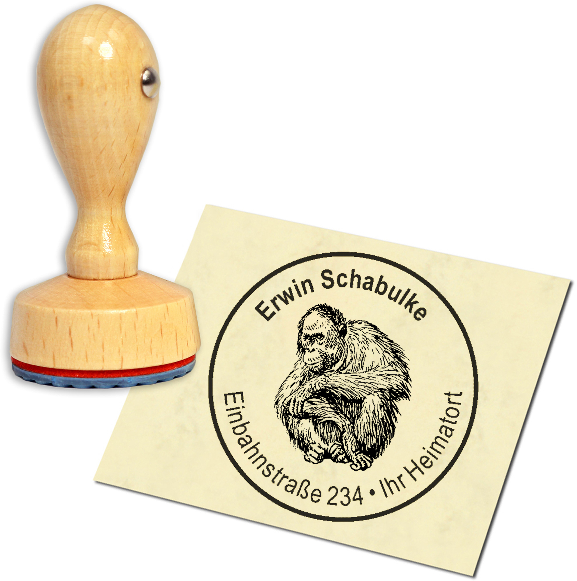 Stempel Adressstempel Holzstempel - Affe - rund 40mm