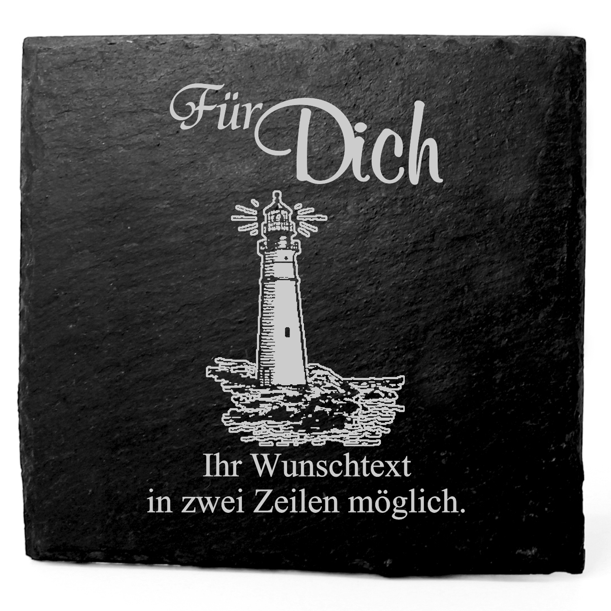 Deko Schiefer Untersetzer personalisiert Leuchtturm - Für Dich - 11x11cm
