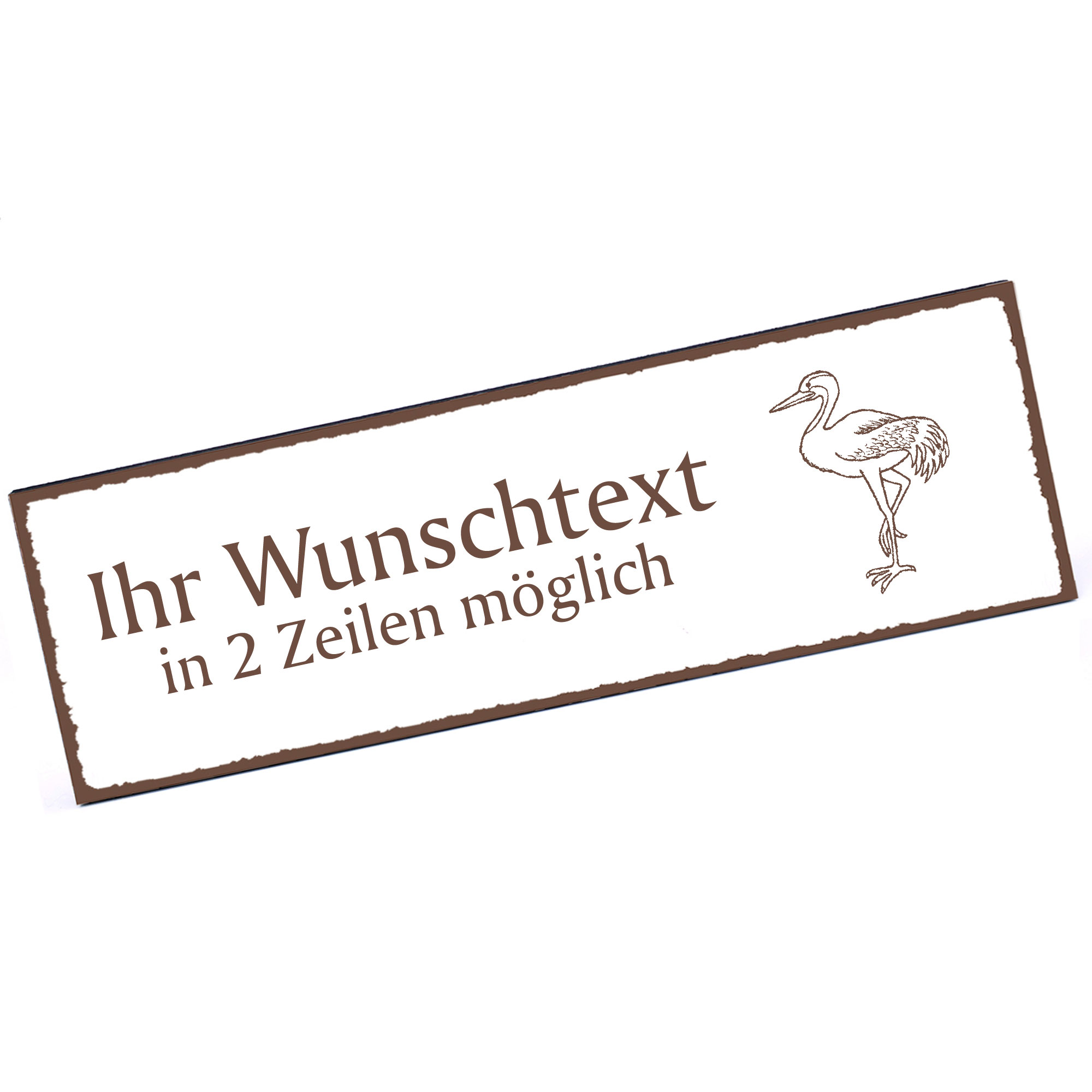 Türschild Kranich  Namensschild personalisiert mit Gravur - 150mm x 50mm - selbstklebend