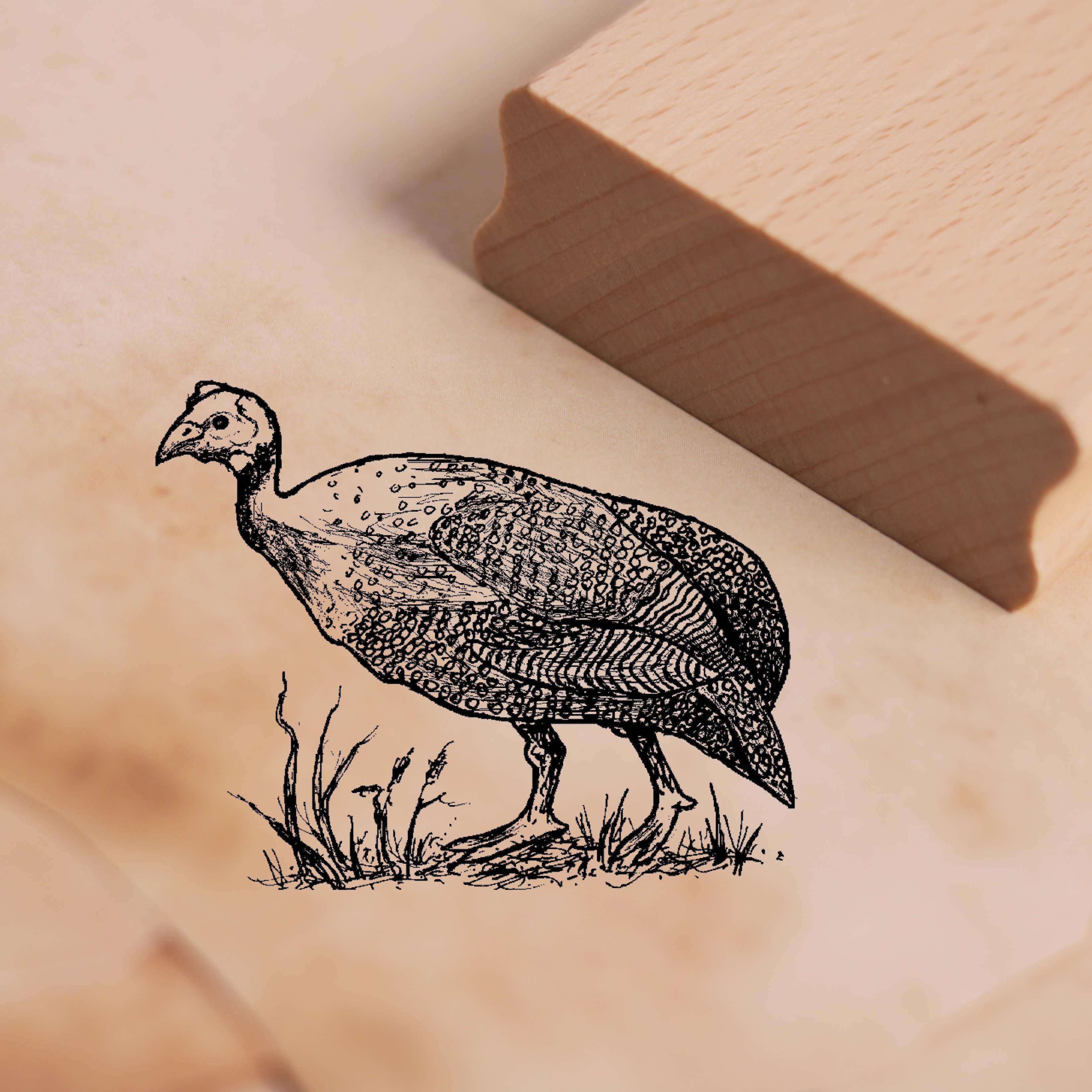 Motivstempel Perlhuhn - Stempel Holzstempel 48 x 38 mm