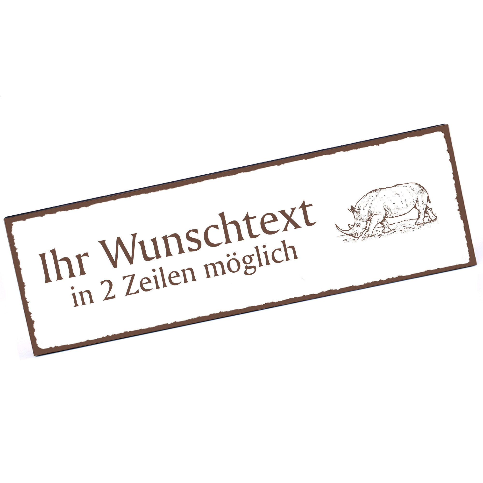 Türschild Nashorn  Namensschild personalisiert mit Gravur - 150mm x 50mm - selbstklebend