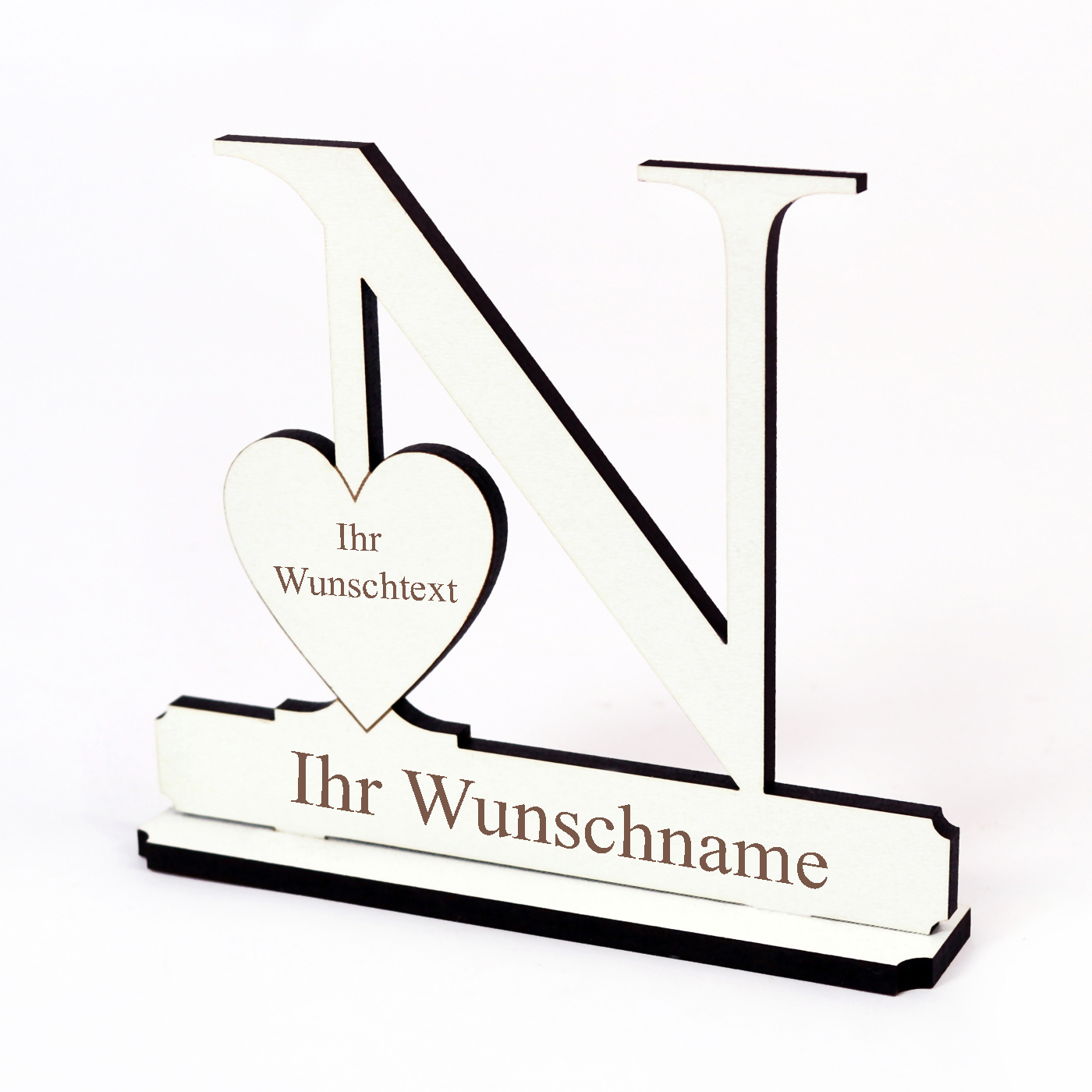 Buchstabe N mit Herz - Name und Wunschgravur - Schild zum Hinstellen