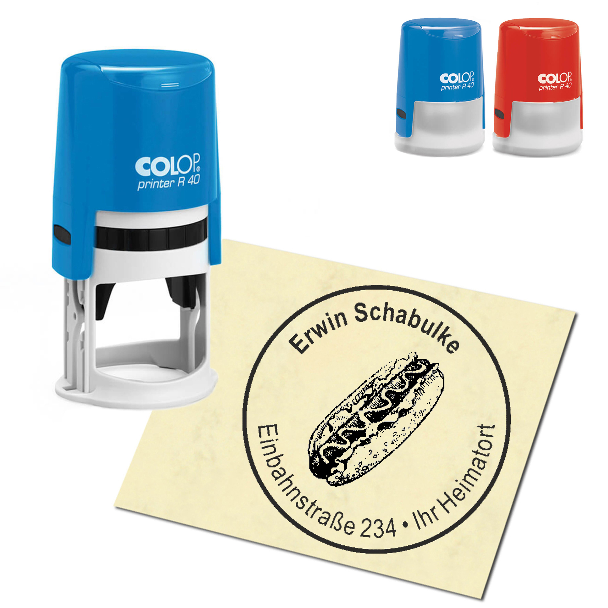 Stempel Adressstempel personalisiert - Hotdog - rund &empty; 40mm
