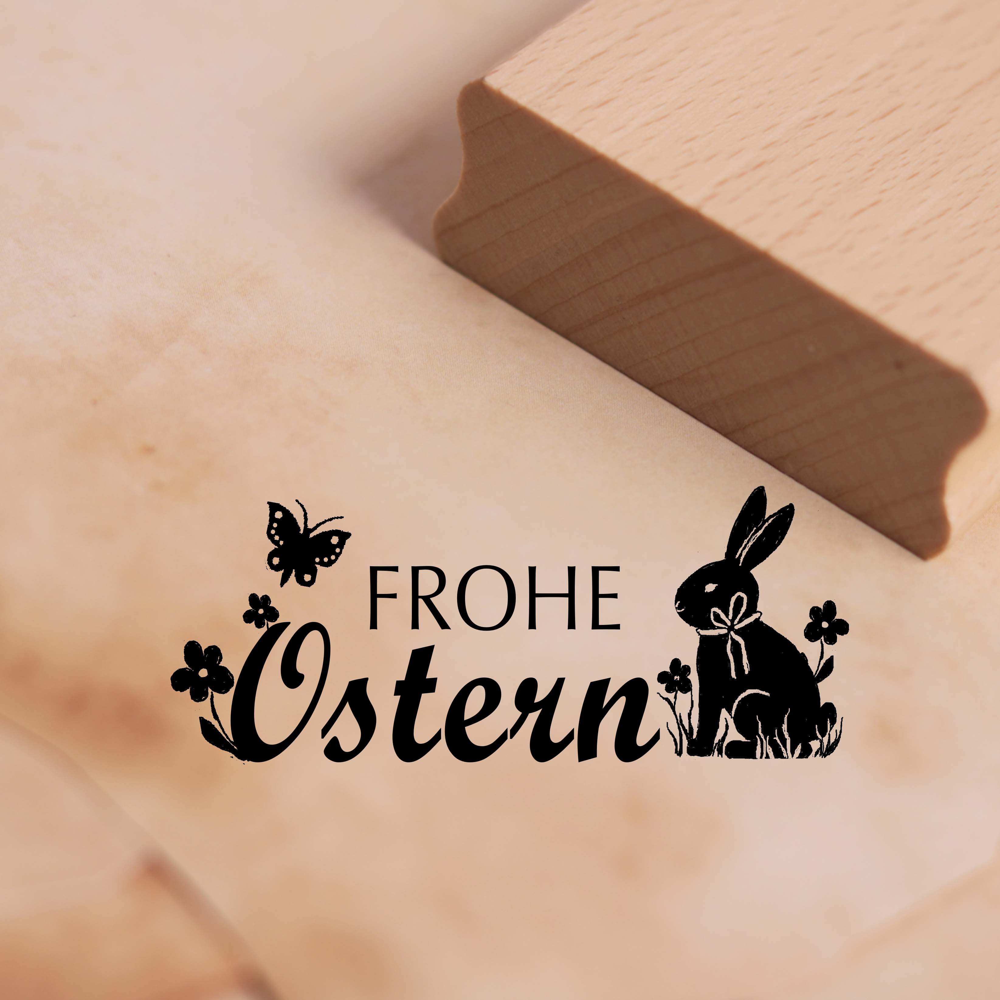 Motivstempel Frohe Ostern Schriftzug Osterhase - Stempel Holzstempel 68 x 28 mm
