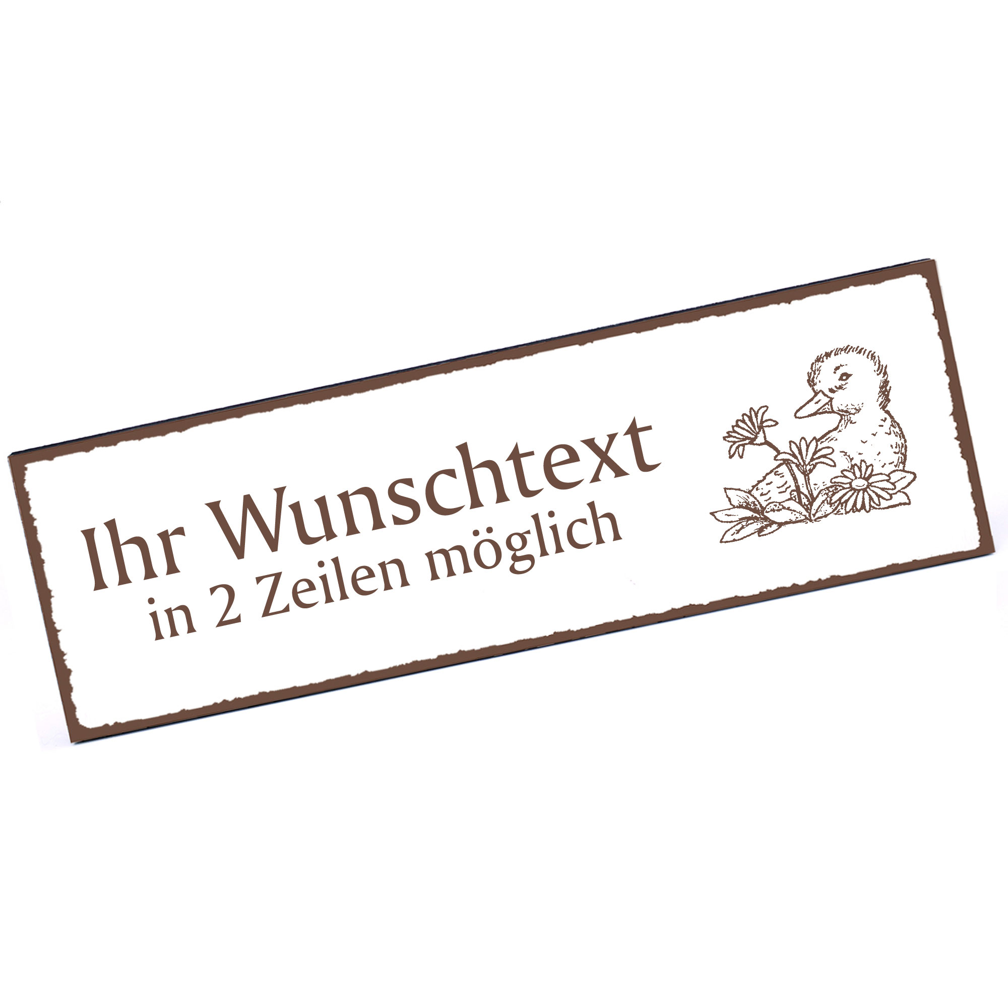 Türschild Ente mit Blume  Namensschild personalisiert mit Gravur - 150mm x 50mm - selbstklebend