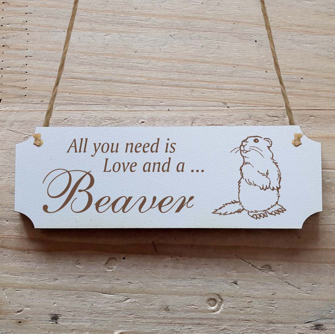 Dekoschild « All you need is Love and a Beaver » Biber 1