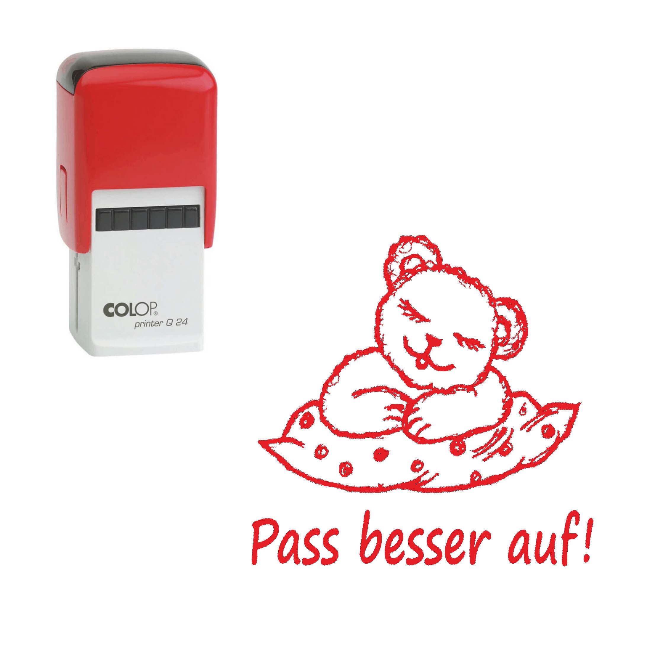 Lehrerstempel Pass besser auf - Automatikstempel Kinder Motivstempel Bär 24 x 24 mm