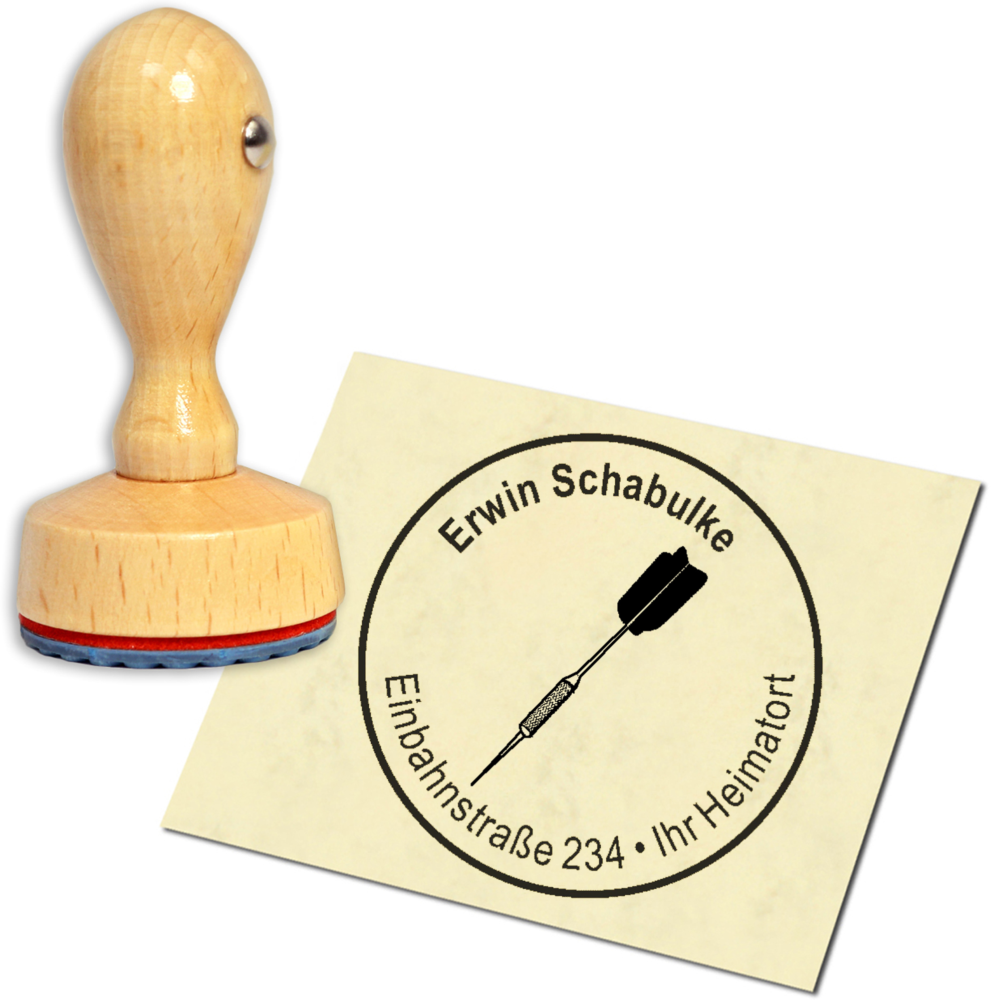 Stempel Adressstempel Holzstempel - Dartpfeil - rund 40mm