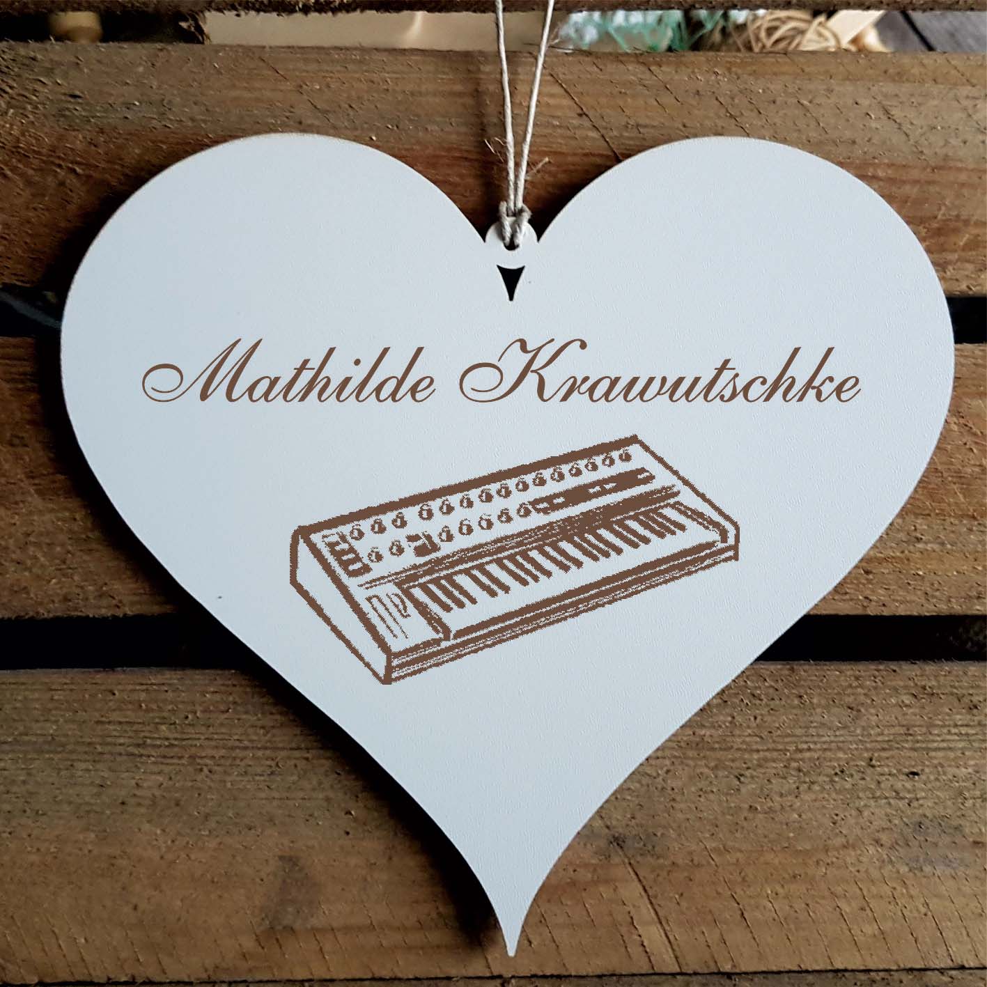 Herz Schild « Keyboard » mit Namen - Türschild zum Anhängen