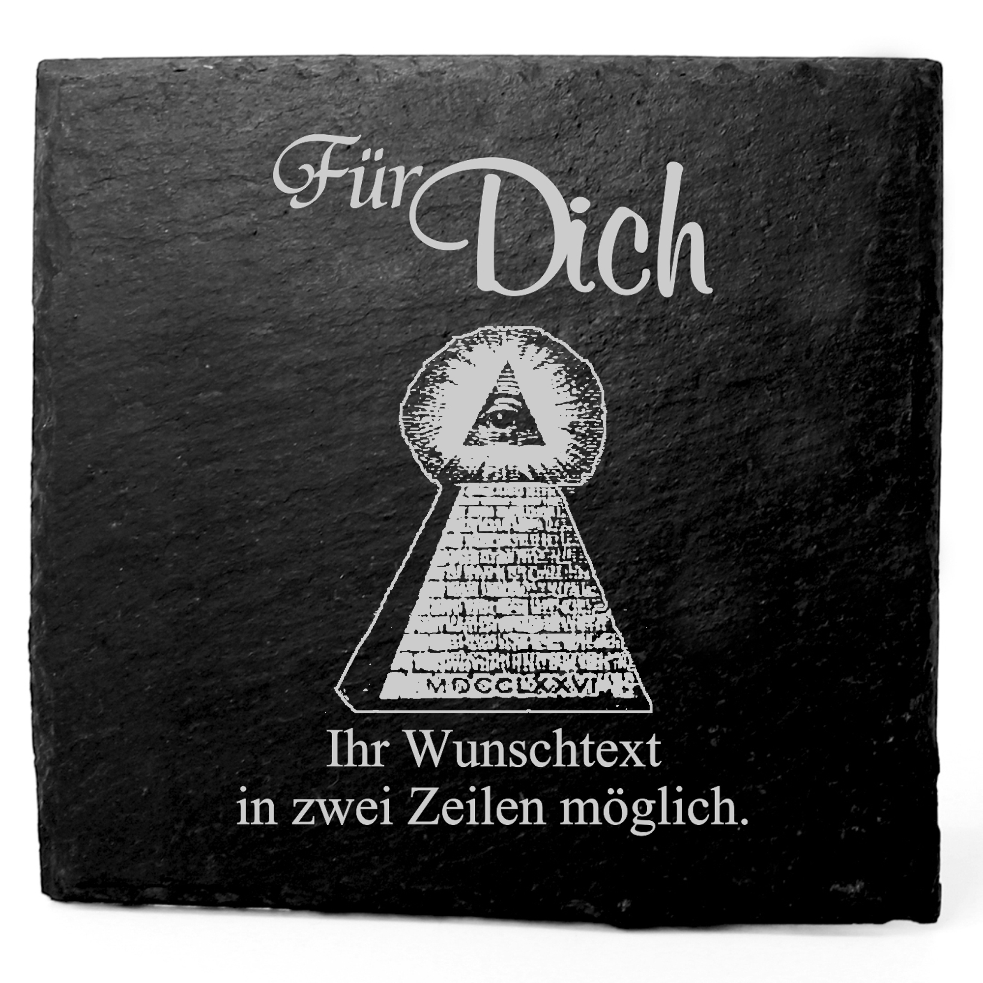 Deko Schiefer Untersetzer personalisiert Freimaurerpyramide - Für Dich - 11x11cm