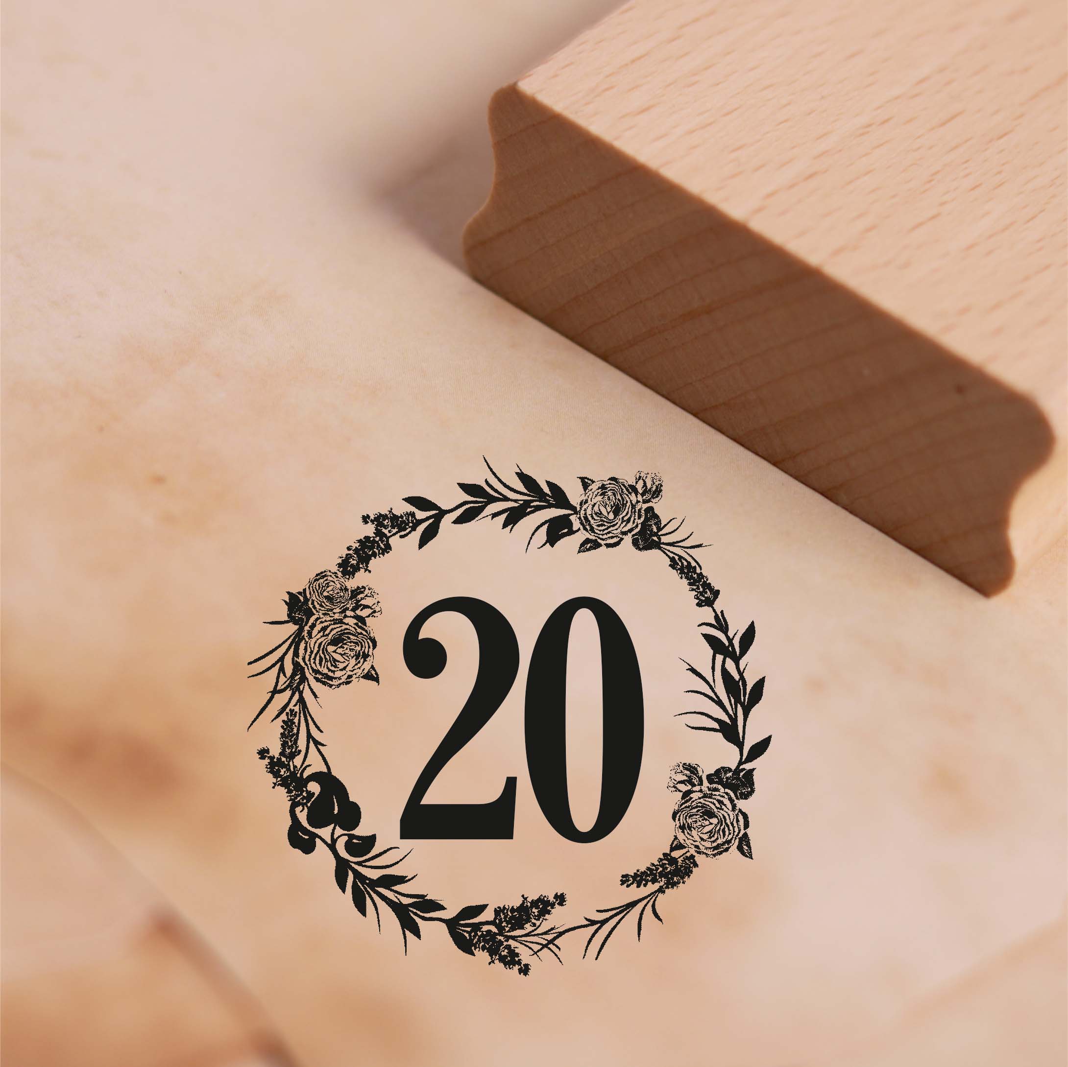 Motivstempel Jubiläum 20 Jahre Geburtstag Vintage Kranz Rosen Stempel 48 x 48 mm
