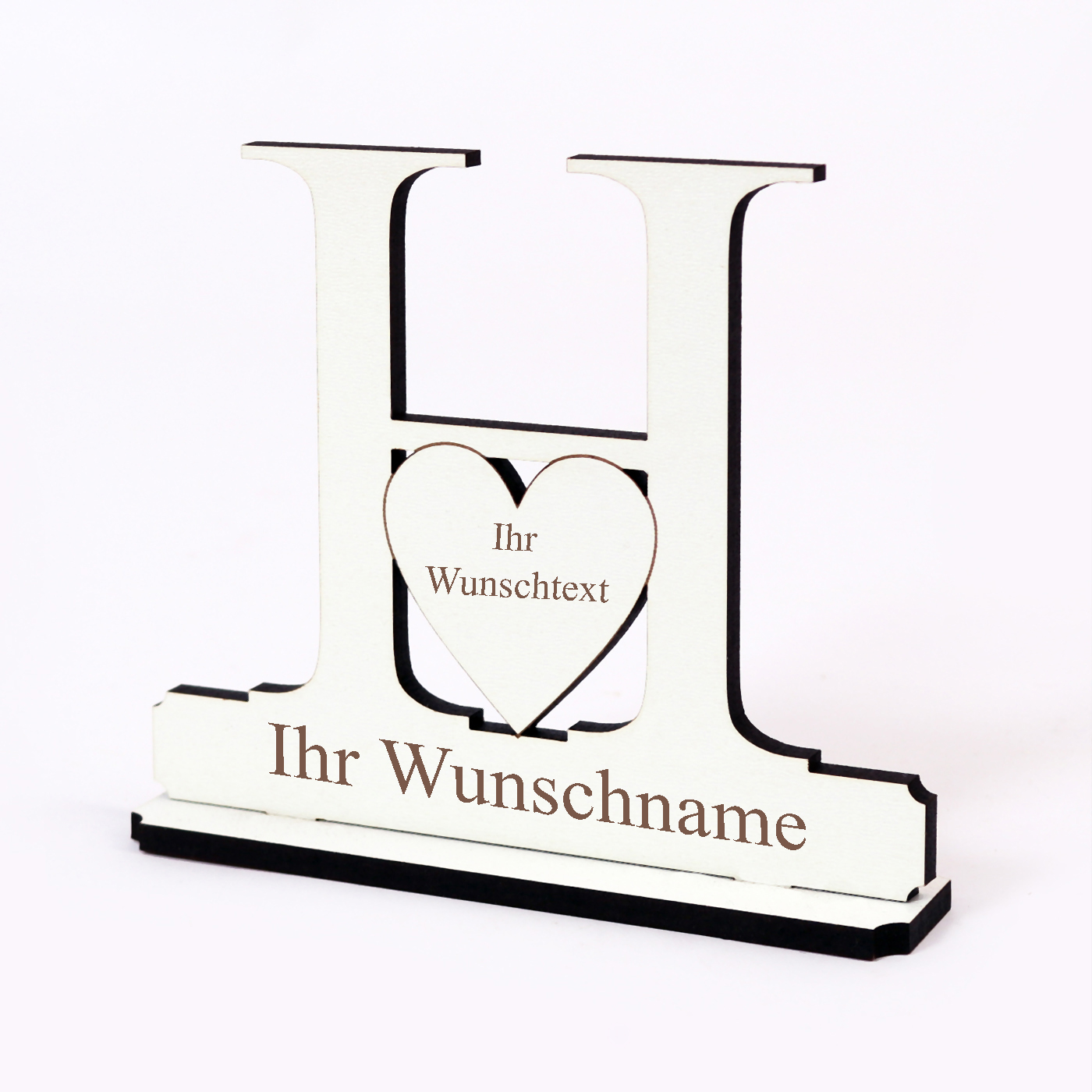 Buchstabe H mit Herz - Name und Wunschgravur - Schild zum Hinstellen