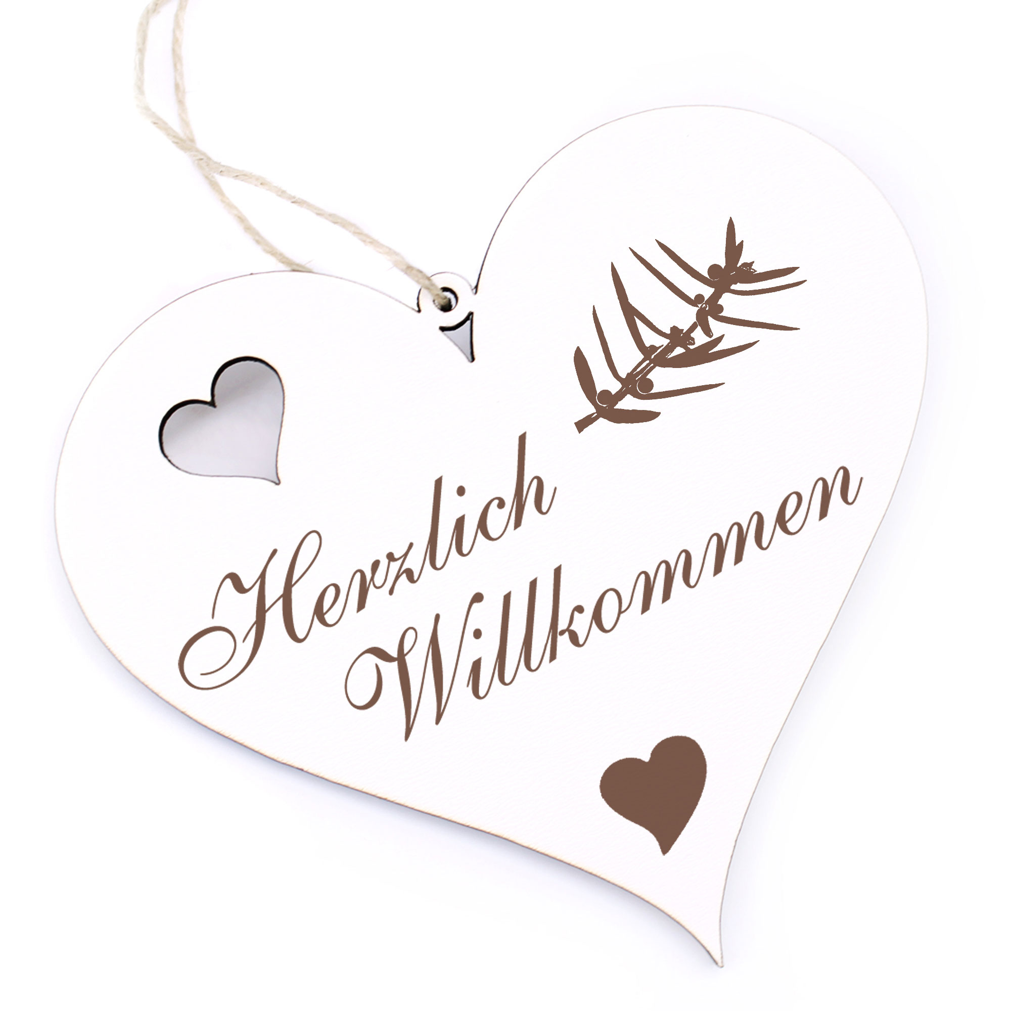 Herzlich Willkommen Schild - Wacholderbeere - Deko Herz Holz