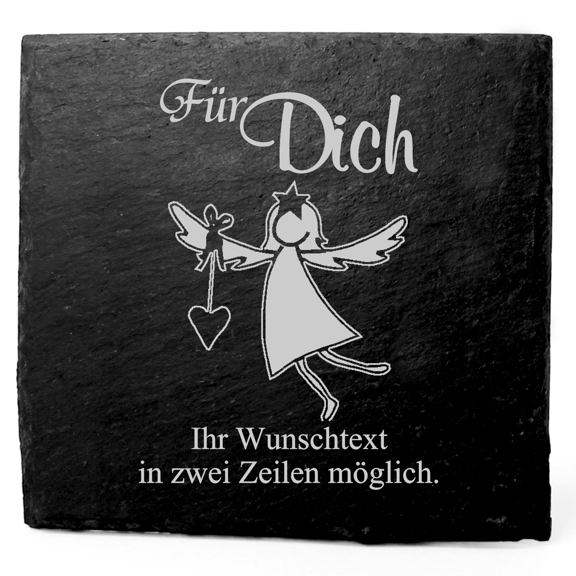 Deko Schiefer Untersetzer personalisiert Engel Schutzengel mit Herz - Für Dich - 11x11cm