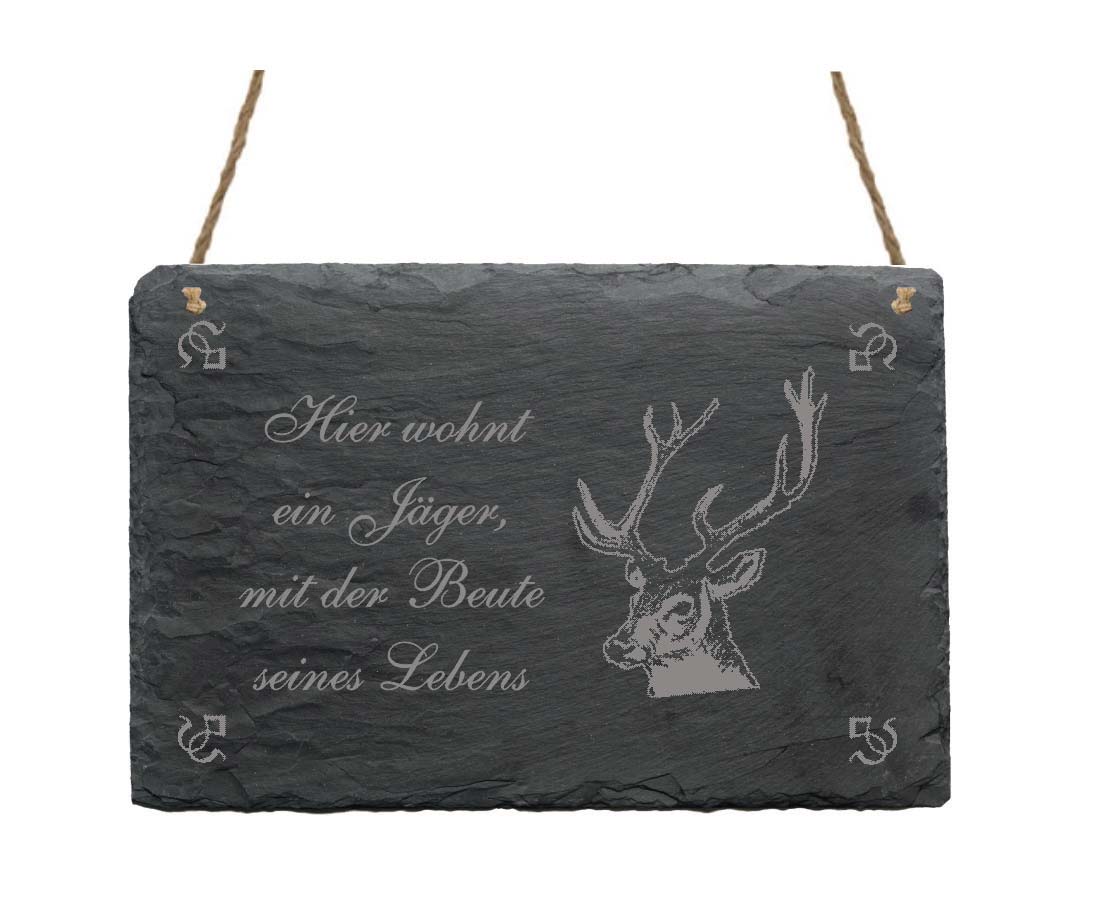 Schiefertafel « Hier wohnt ein Jäger... » Hirsch 2