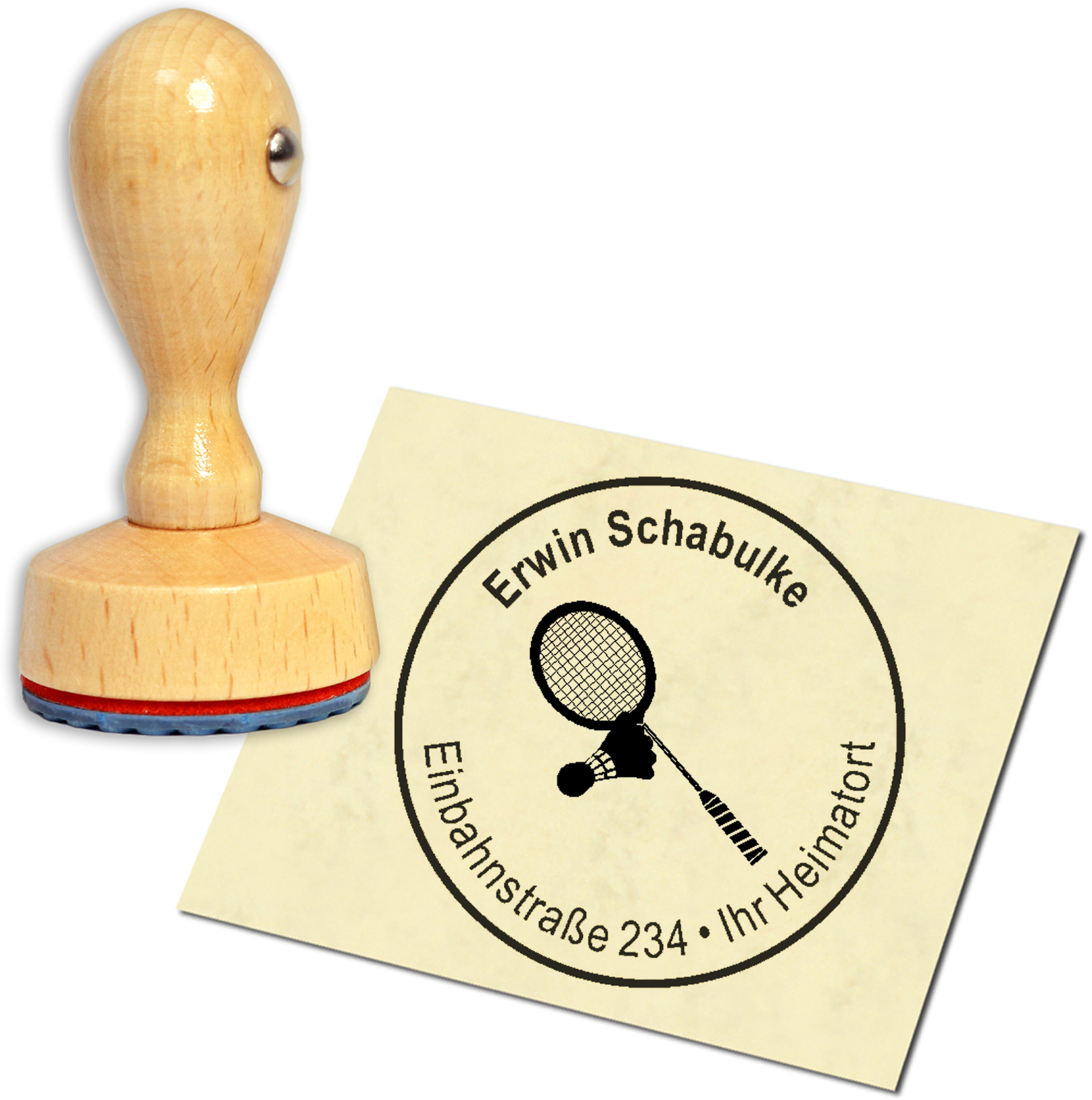 Stempel Adressstempel Holzstempel - Badmintonschläger - rund 40mm