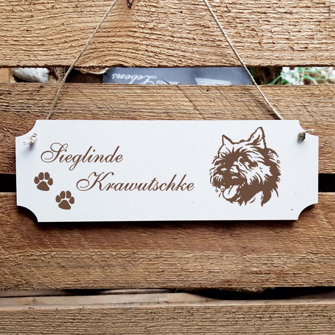 Schild « Cairn Terrier » Namensschild Türschild zum Anhängen - 20 x 6,7 cm