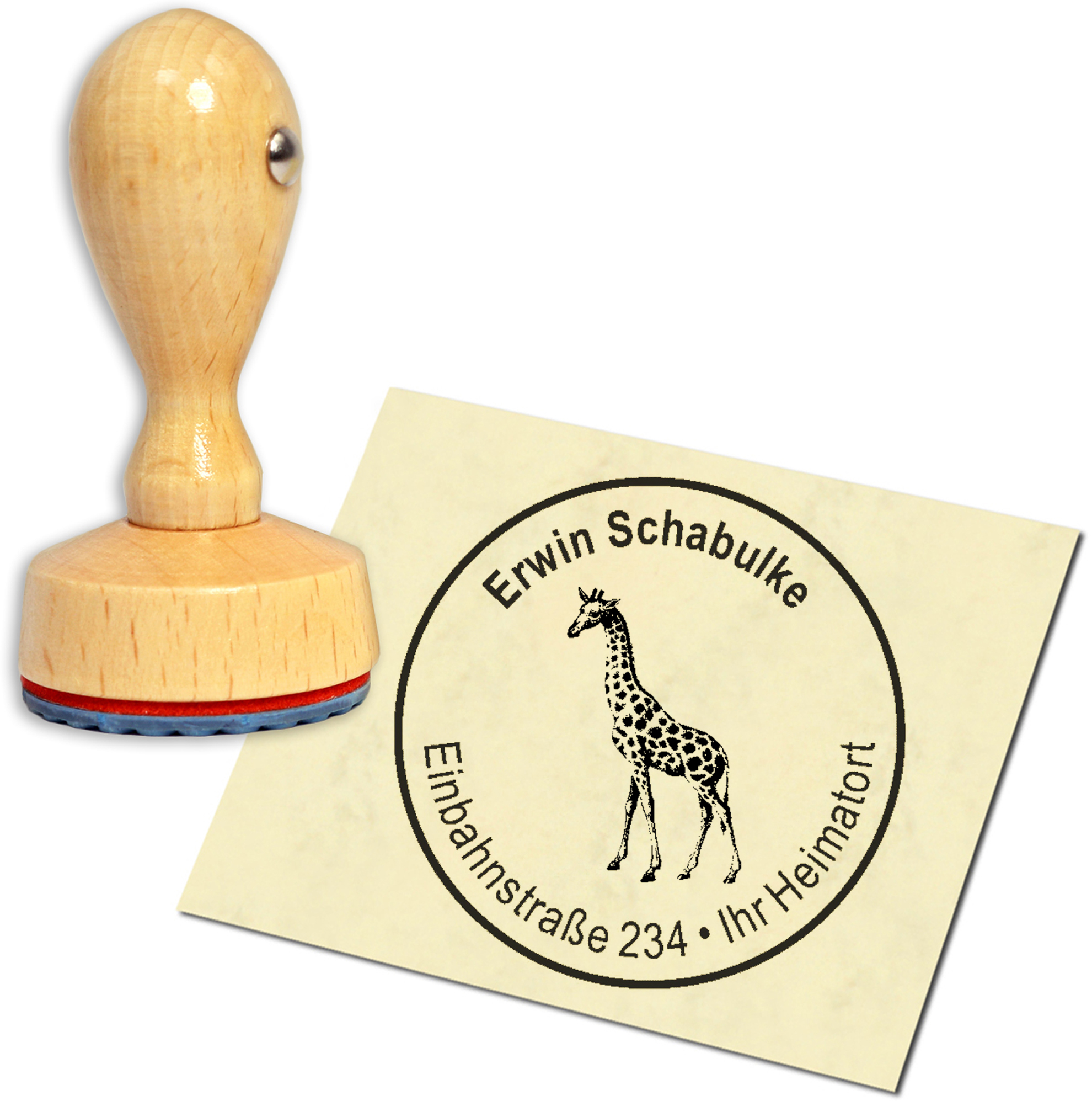 Stempel Adressstempel Holzstempel - Giraffe - rund 40mm