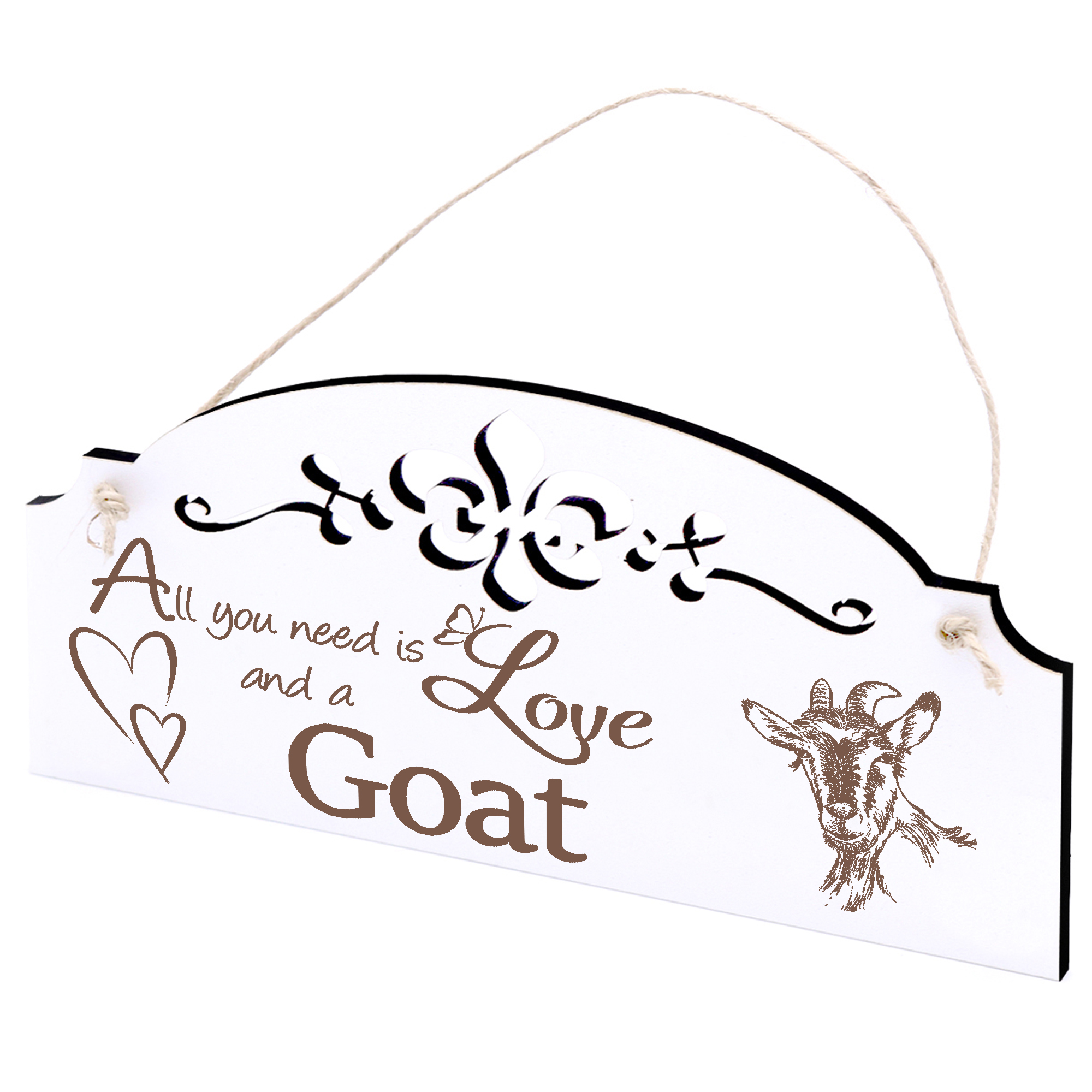 Schild Ziegenkopf Deko 20x10cm - All you need is Love and a Goat - Holz