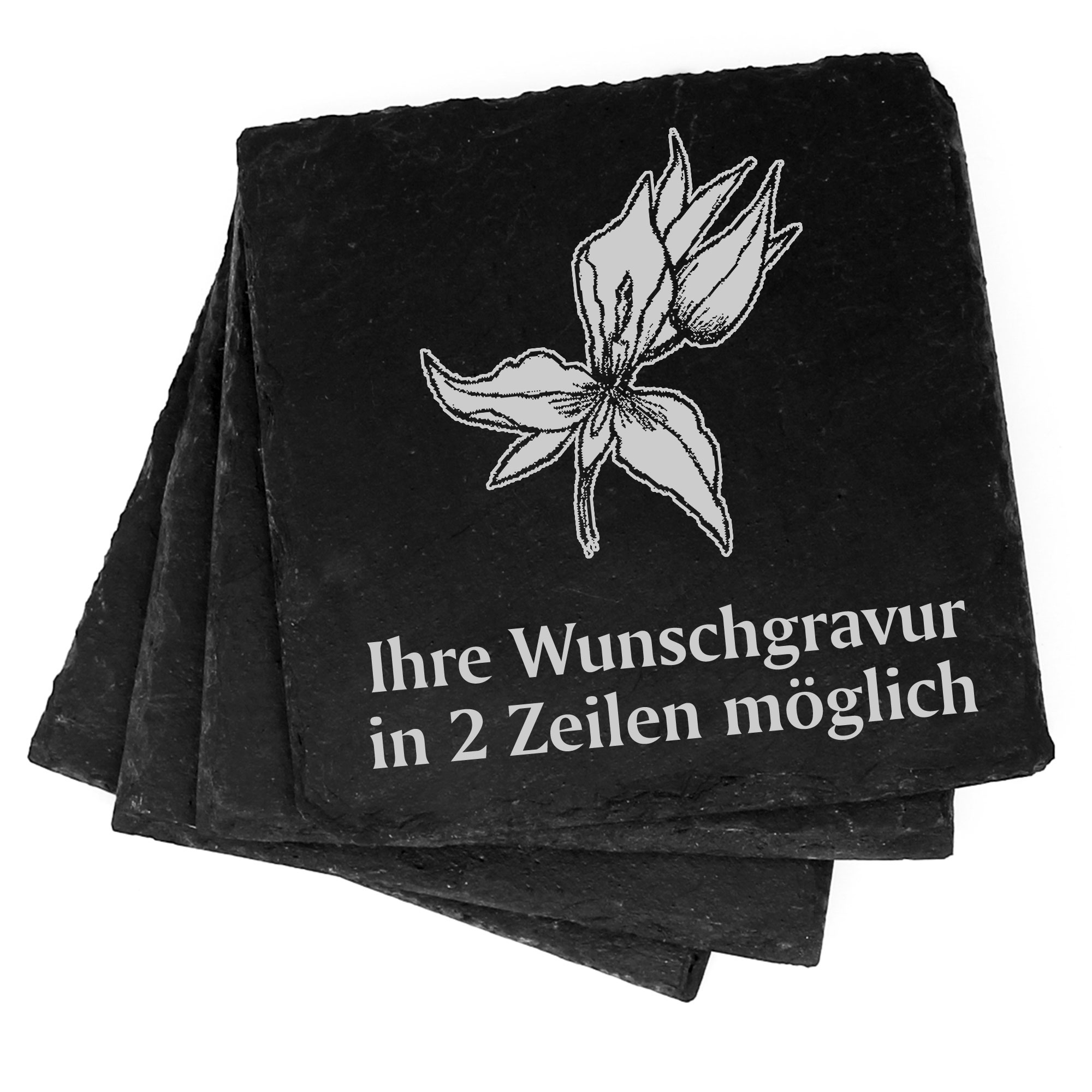 4x Orchidee Deko Schiefer Untersetzer Wunschgravur Set - 11 x 11 cm