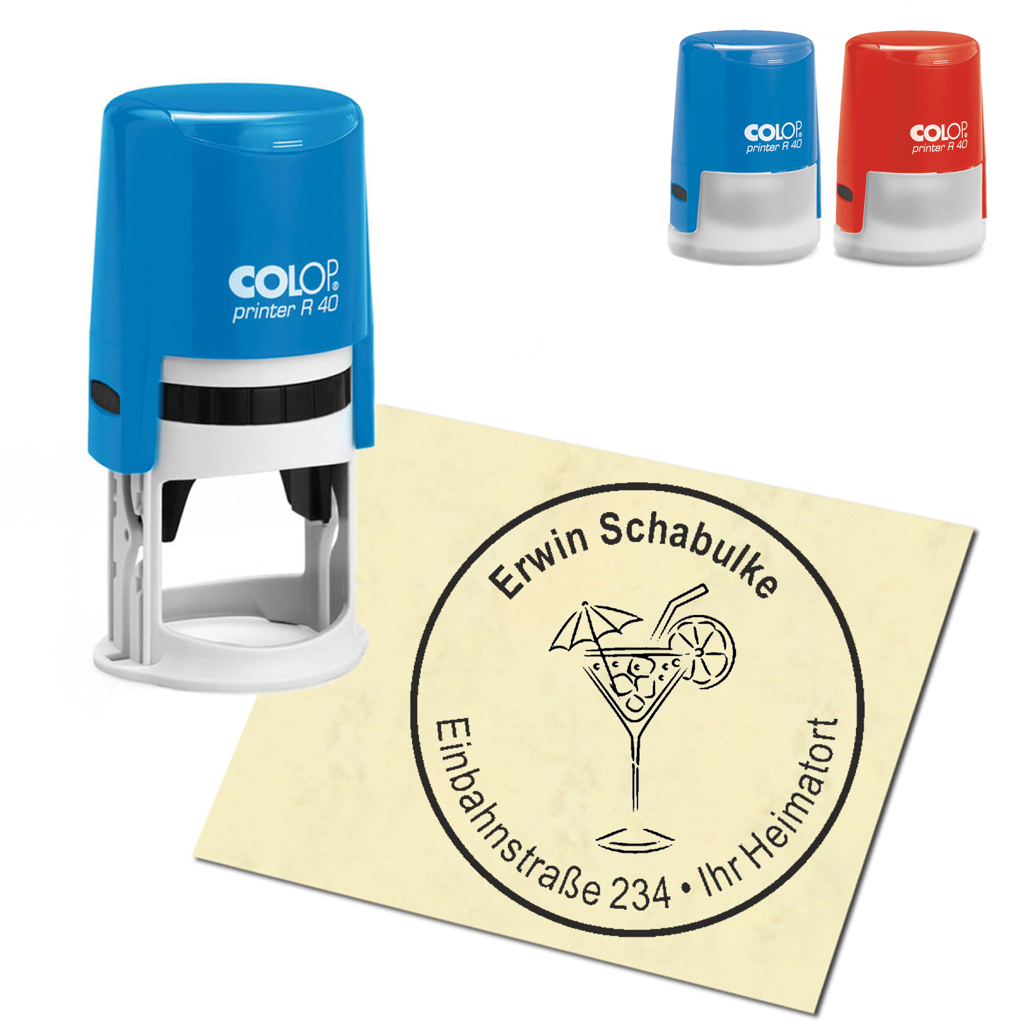 Stempel Adressstempel personalisiert - Cocktail - rund &empty; 40mm