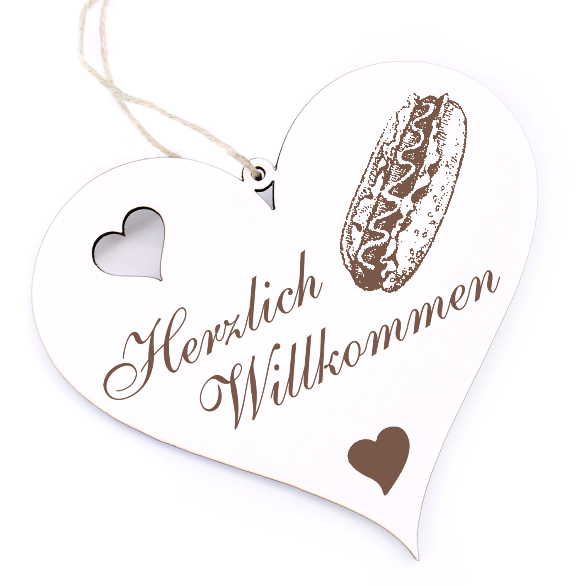 Herzlich Willkommen Schild - Hotdog - Deko Herz Holz