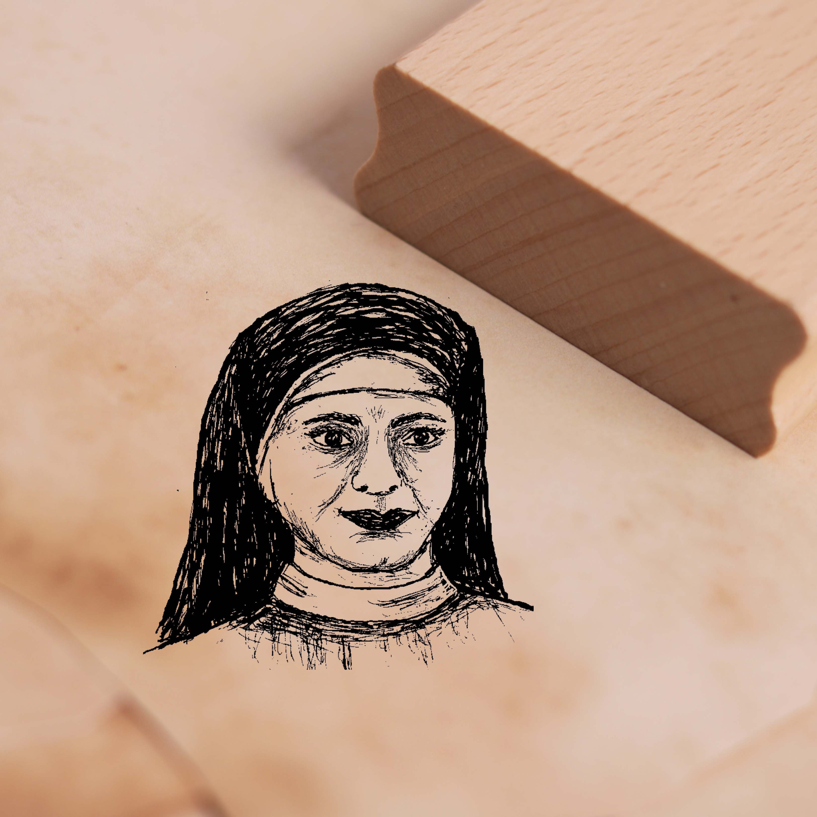 Motivstempel Freundliche Nonne - Stempel Holzstempel 48 x 48 mm