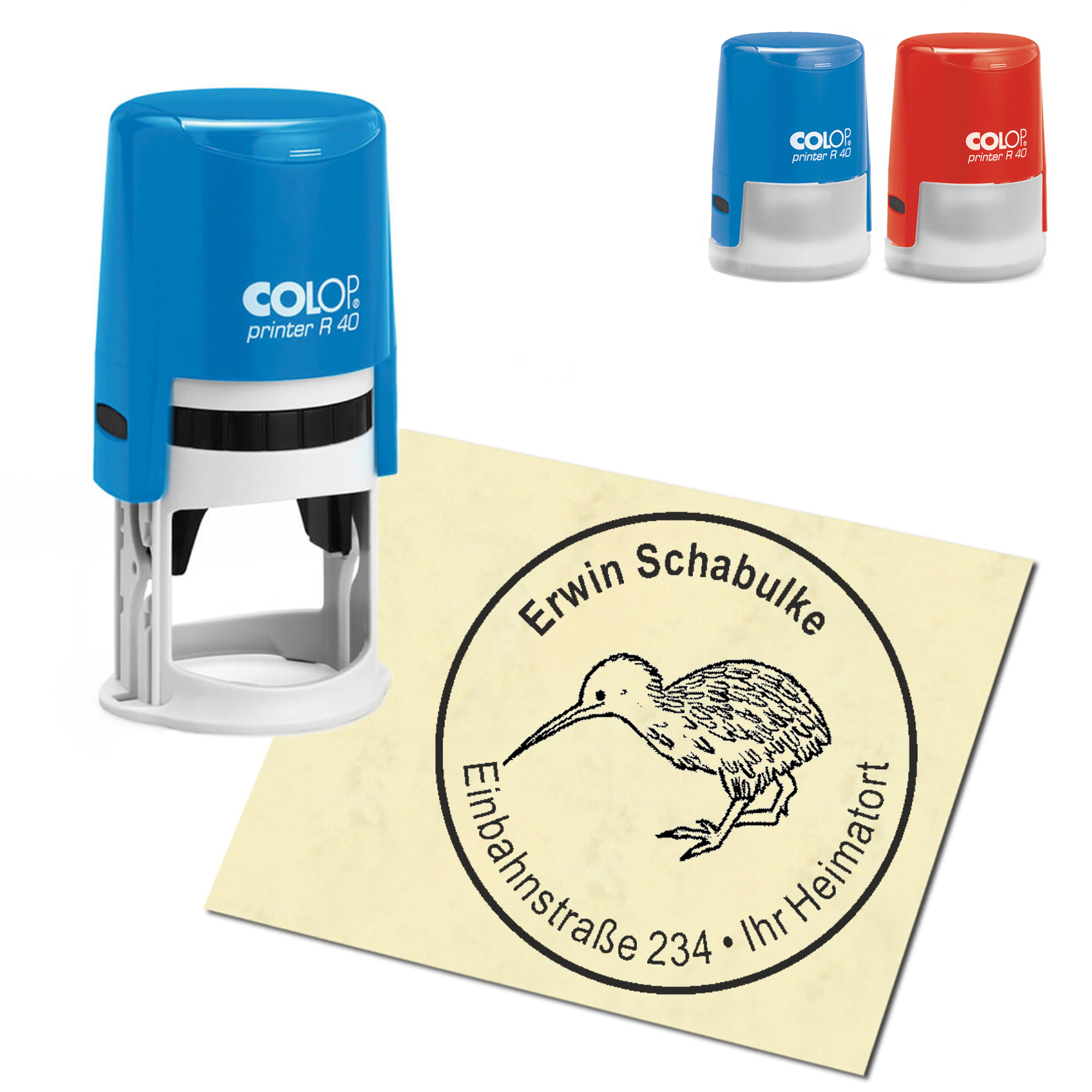 Stempel Adressstempel personalisiert - Kiwi - rund &empty; 40mm