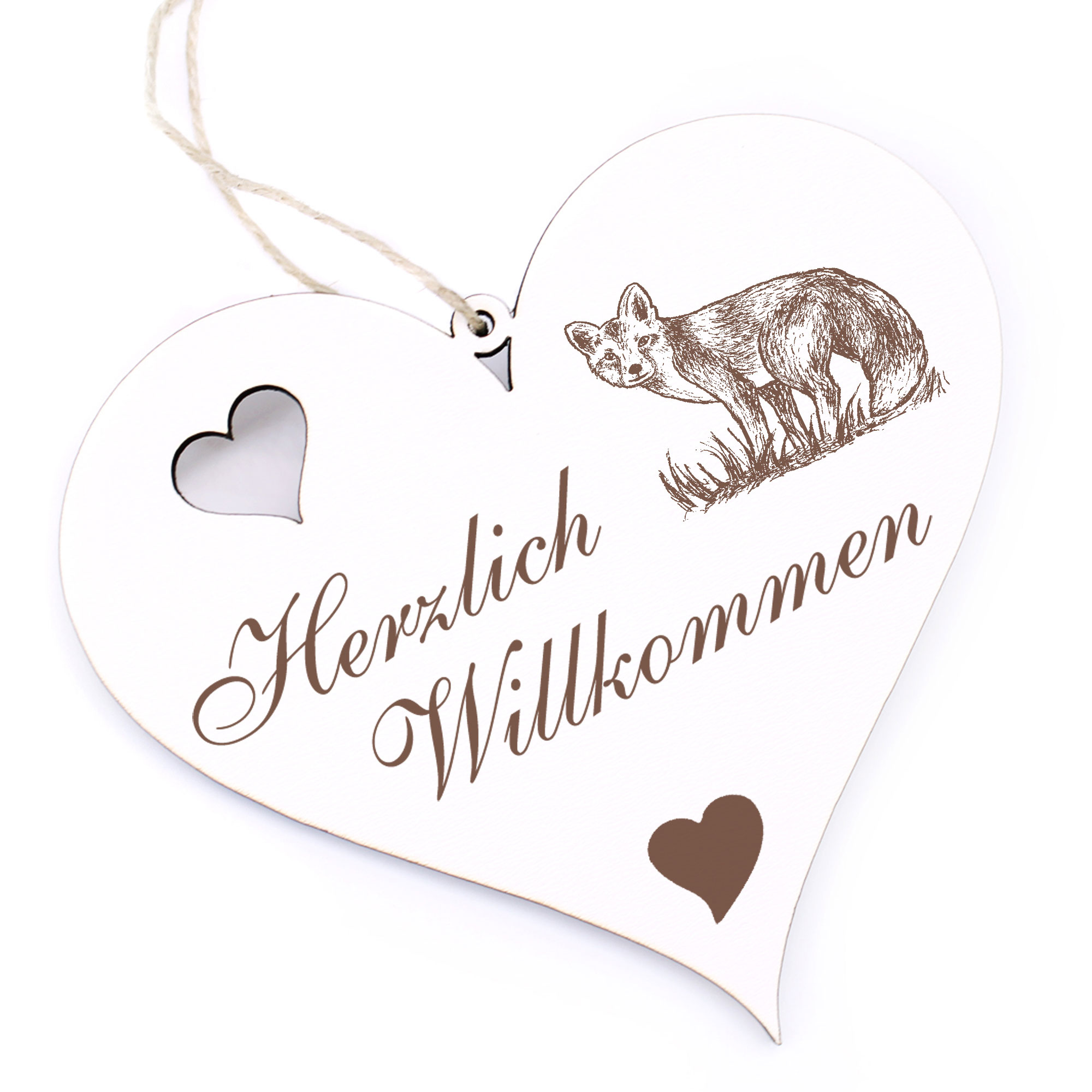 Herzlich Willkommen Schild - Fuchs - Deko Herz Holz