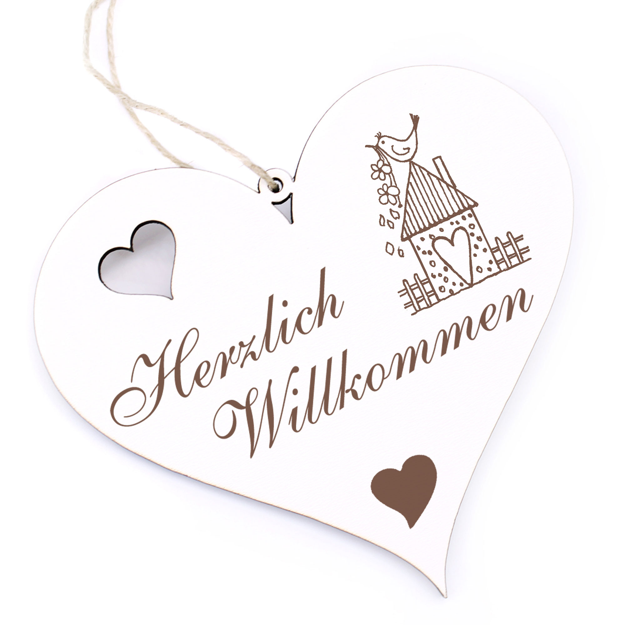 Herzlich Willkommen Schild - Vogelhaus - Deko Herz Holz