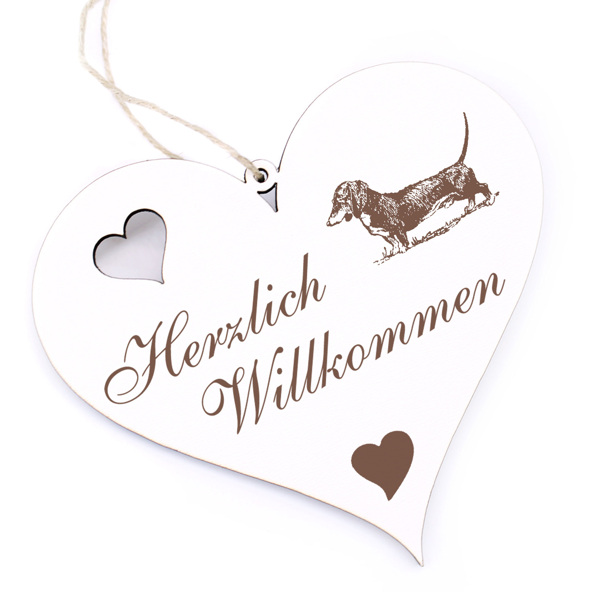 Herzlich Willkommen Schild - Dachshund - Deko Herz Holz