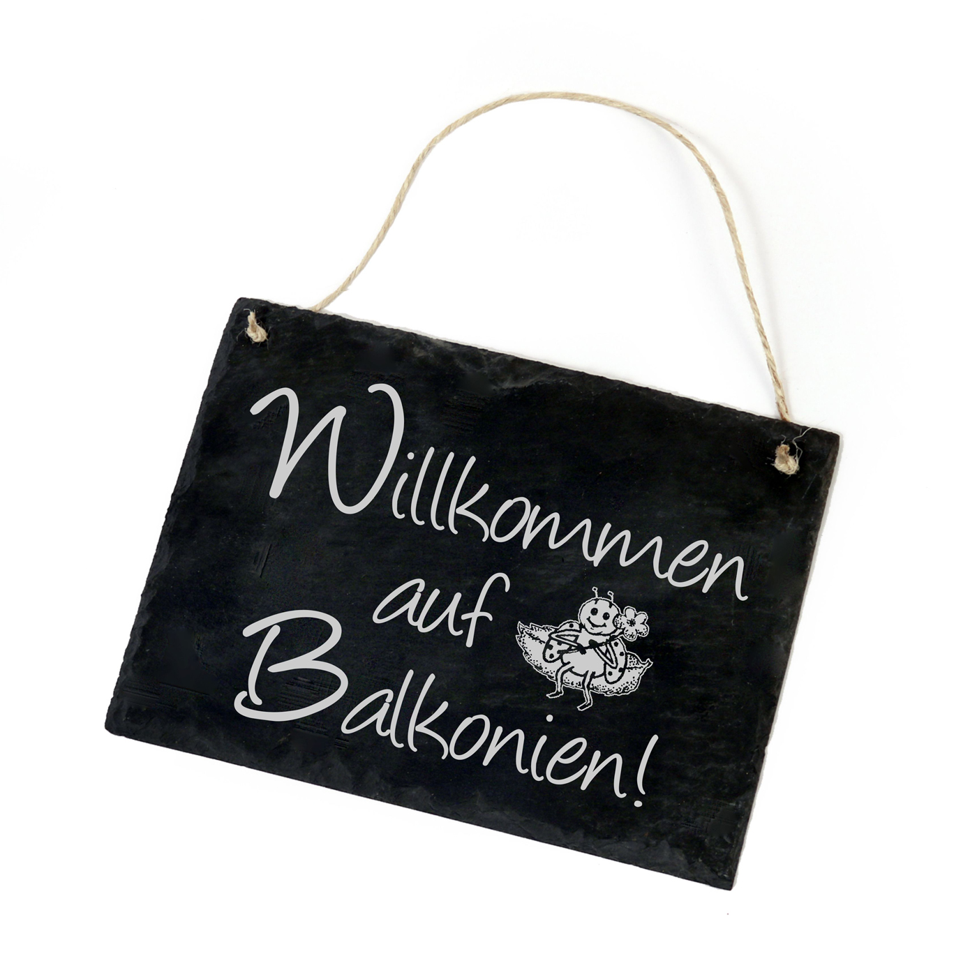Schiefertafel « WILLKOMMEN AUF BALKONIEN » Schild Marienkäfer - 22x16