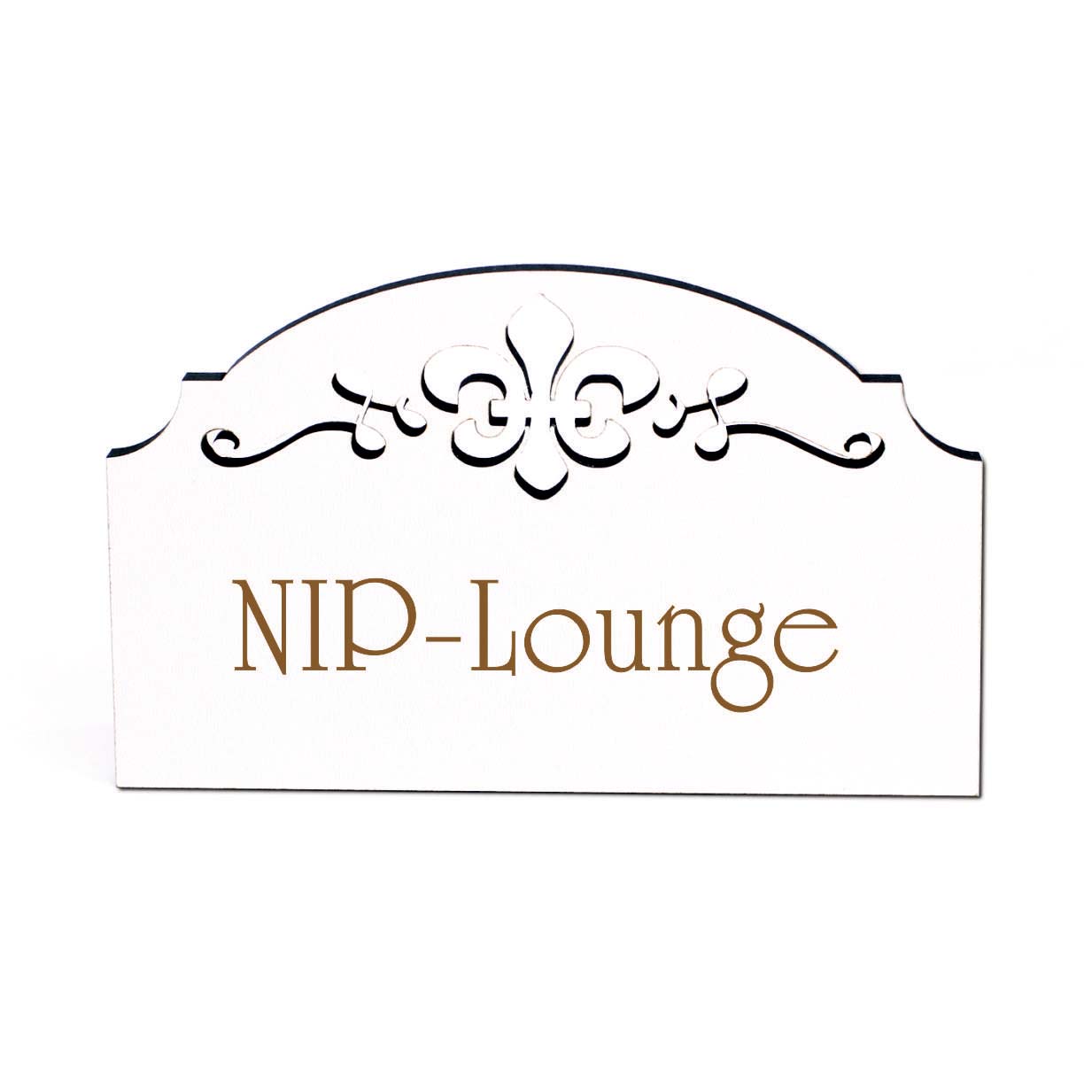 NIP Lounge Schild Holz graviert Ornamente selbstklebend Non Important Person Dekoschild 15,5 x 9,5