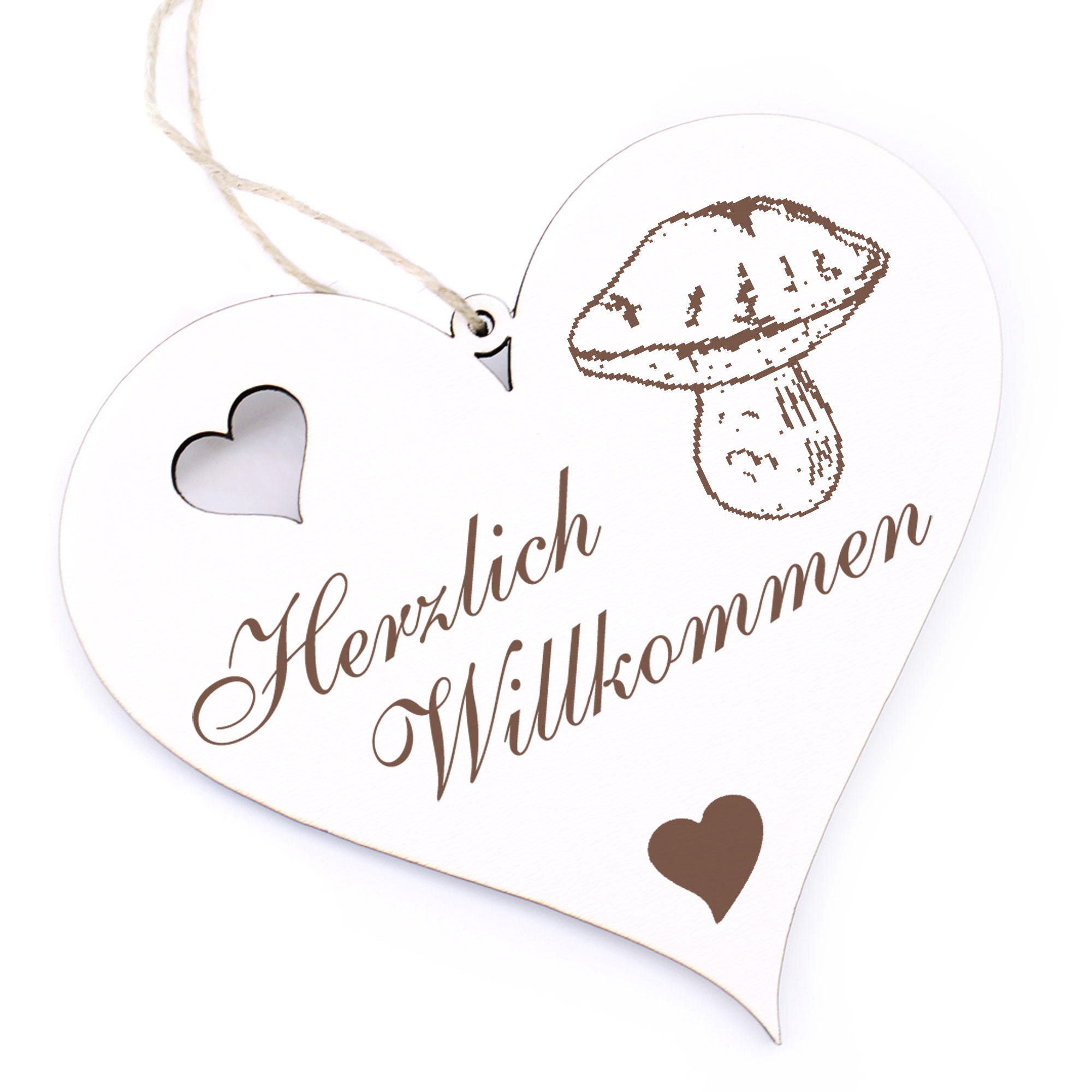 Herzlich Willkommen Schild - Steinpilz - Deko Herz Holz