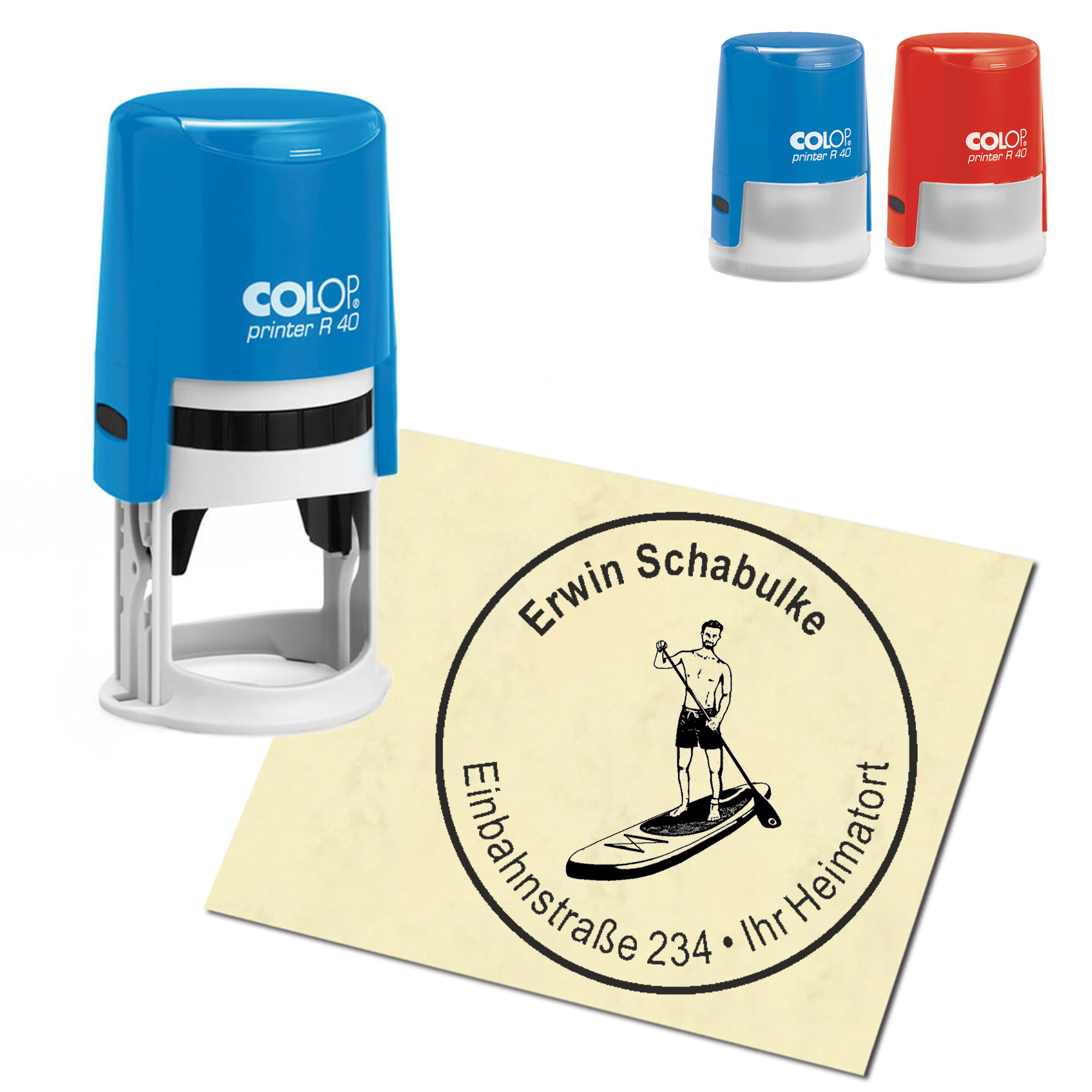 Stempel Adressstempel personalisiert - Stand up Paddling - rund &empty; 40mm