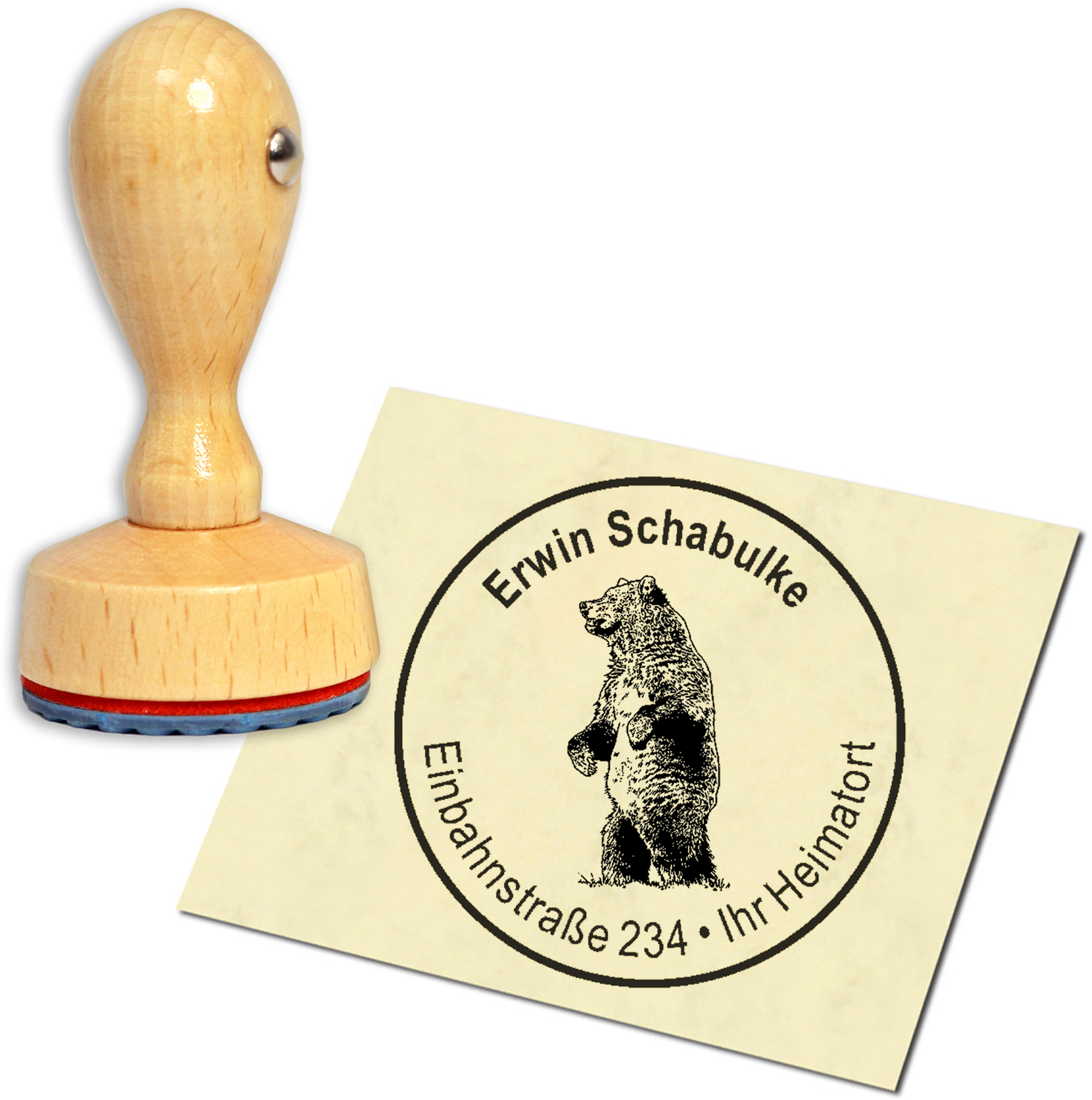 Stempel Adressstempel Holzstempel - stehender Bär - rund 40mm