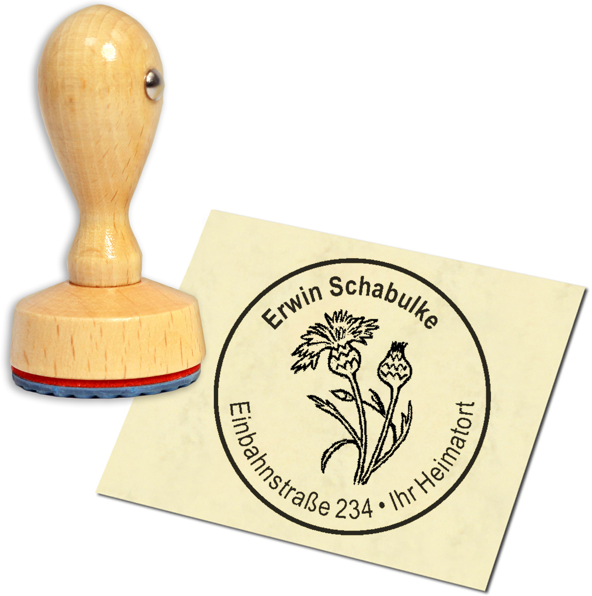 Stempel Adressstempel Holzstempel - Kornblume - rund 40mm