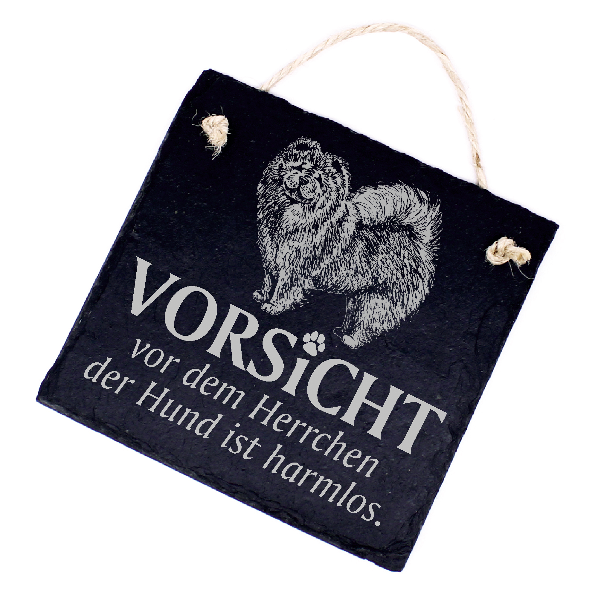 Hundeschild Chow Chow Schild aus Schiefer - Vorsicht vor dem Herrchen - 11cm x 11cm