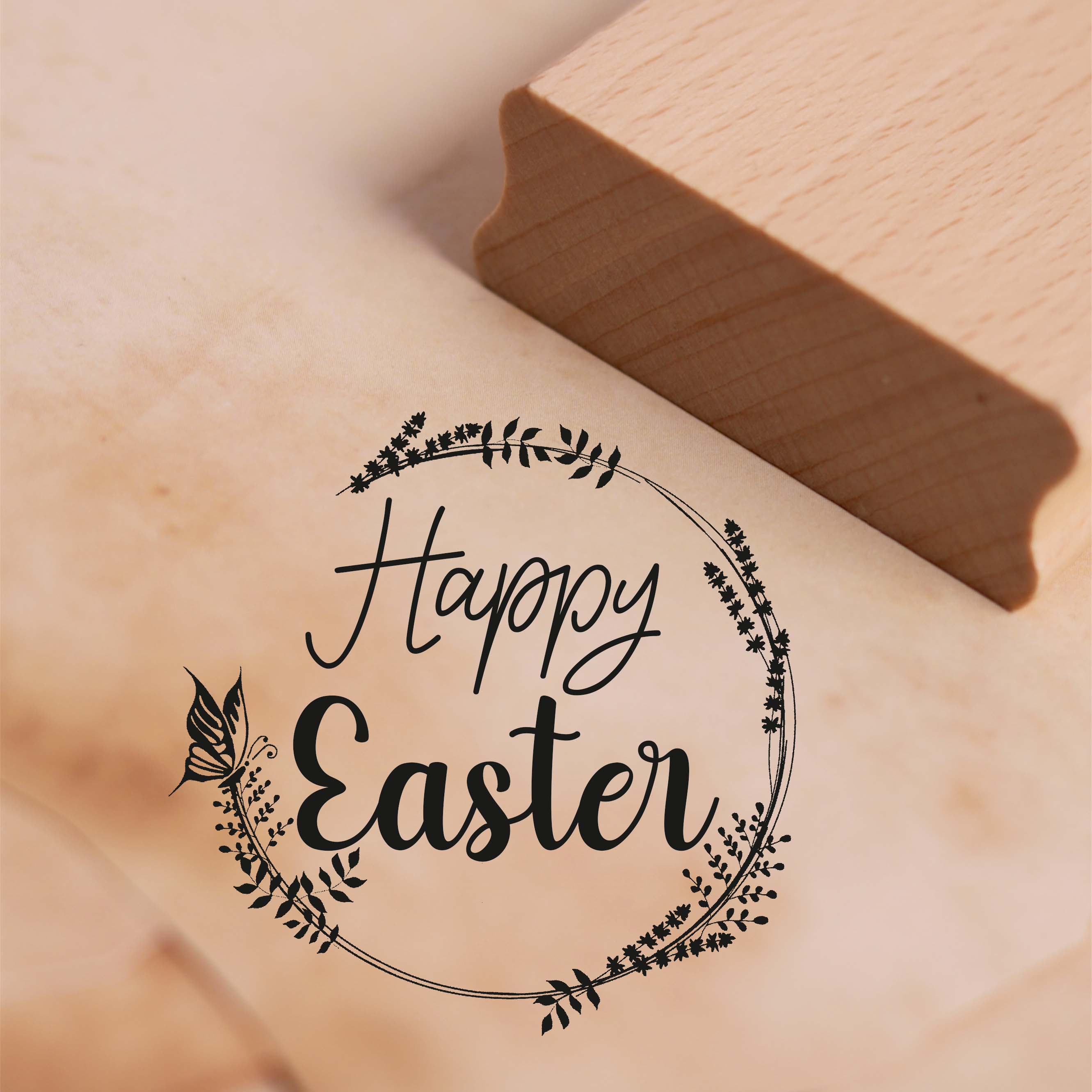 Motivstempel Happy Easter - Vintage Kranz Stempel 48 x 47 mm