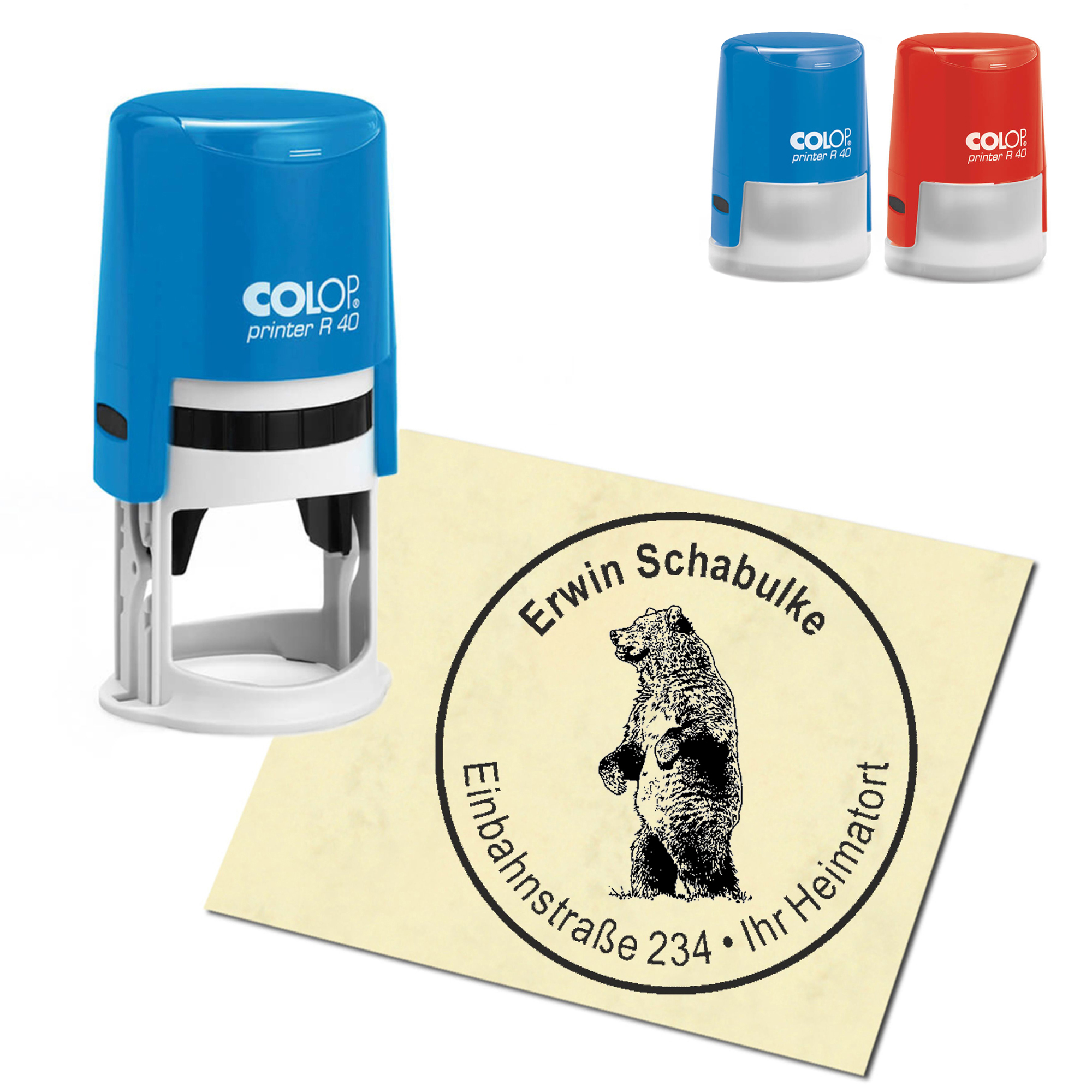 Stempel Adressstempel personalisiert - stehender Bär - rund &empty; 40mm