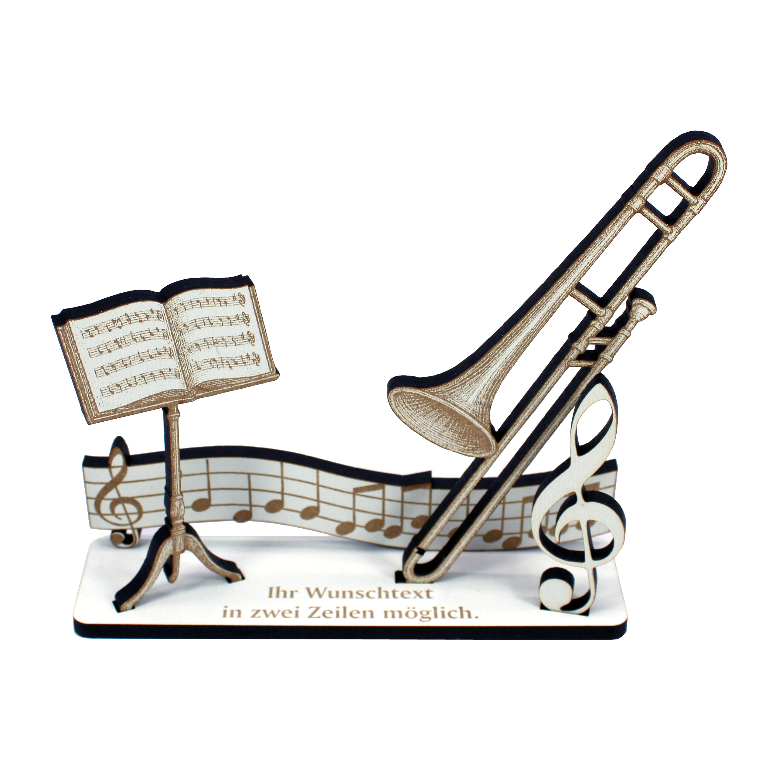 Dekoaufsteller Posaune – Geschenk für Musiker mit Wunschtext - Posaunist & Posaunistin  –  Geldgeschenk