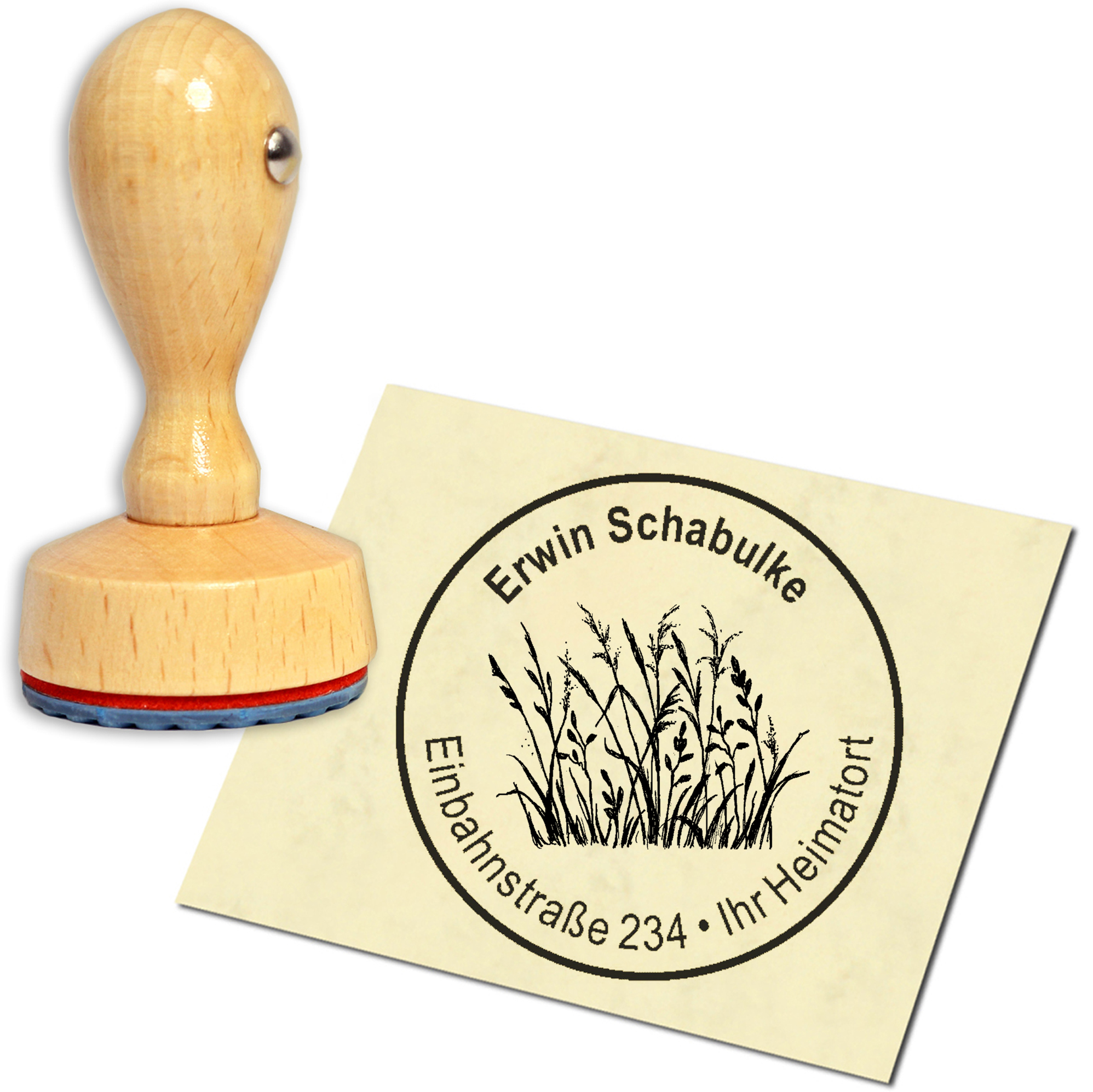 Stempel Adressstempel Holzstempel - Gräser - rund 40mm