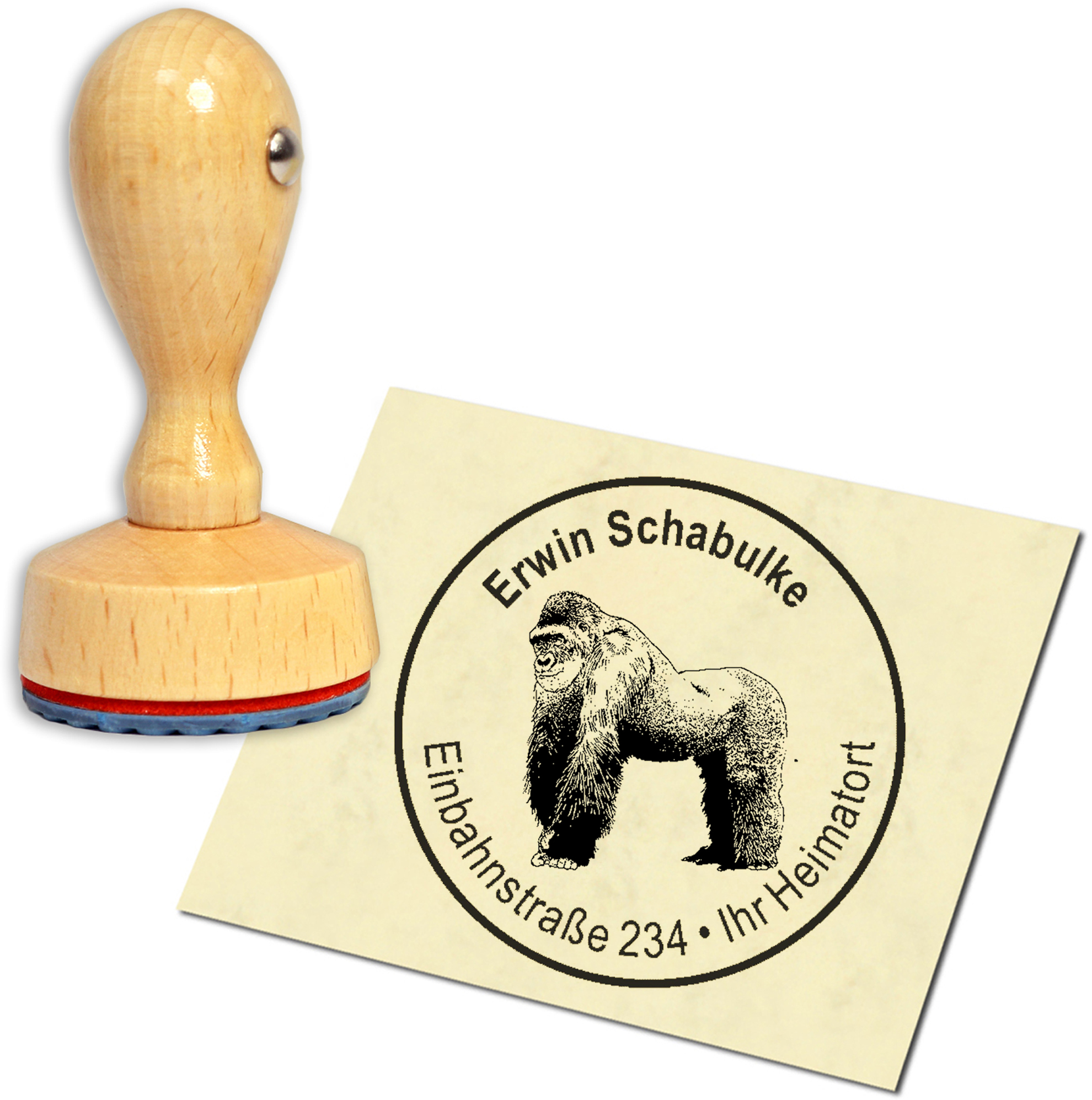Stempel Adressstempel Holzstempel - Gorilla - rund 40mm