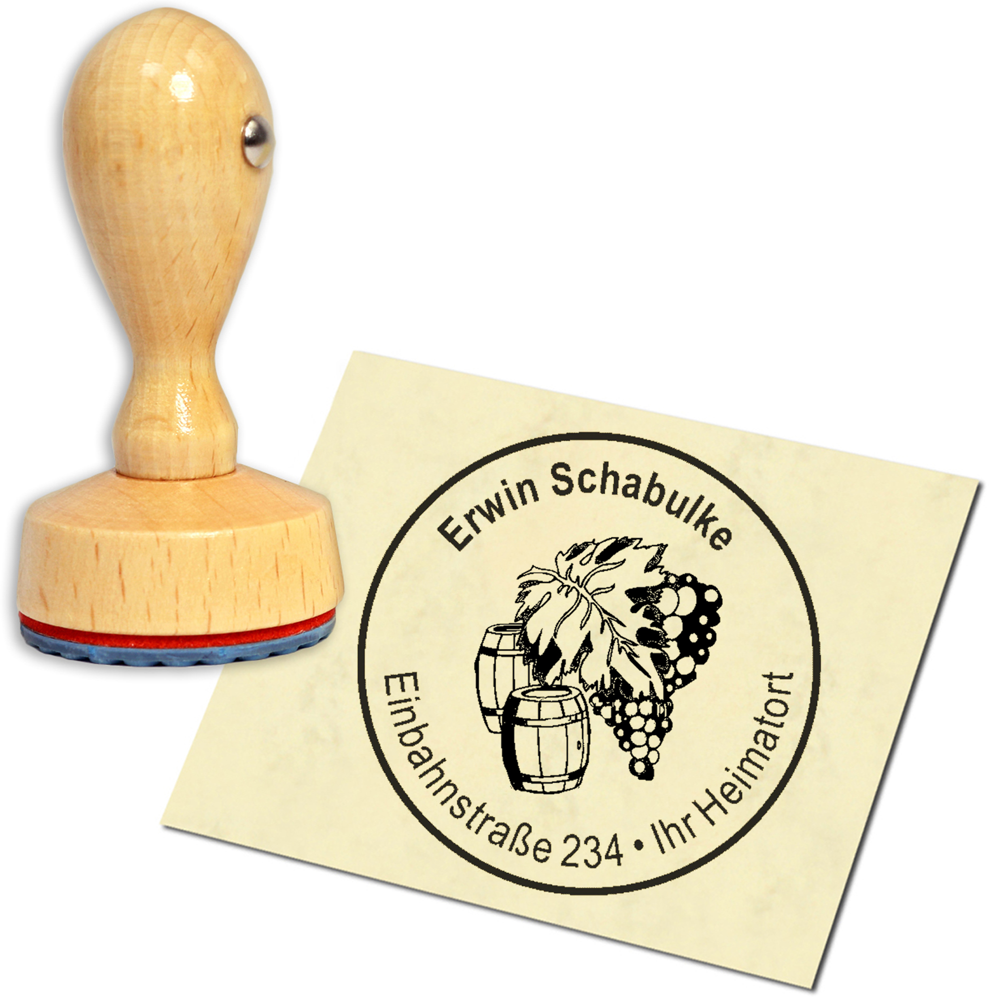 Stempel Adressstempel Holzstempel - Weinrebe - rund 40mm