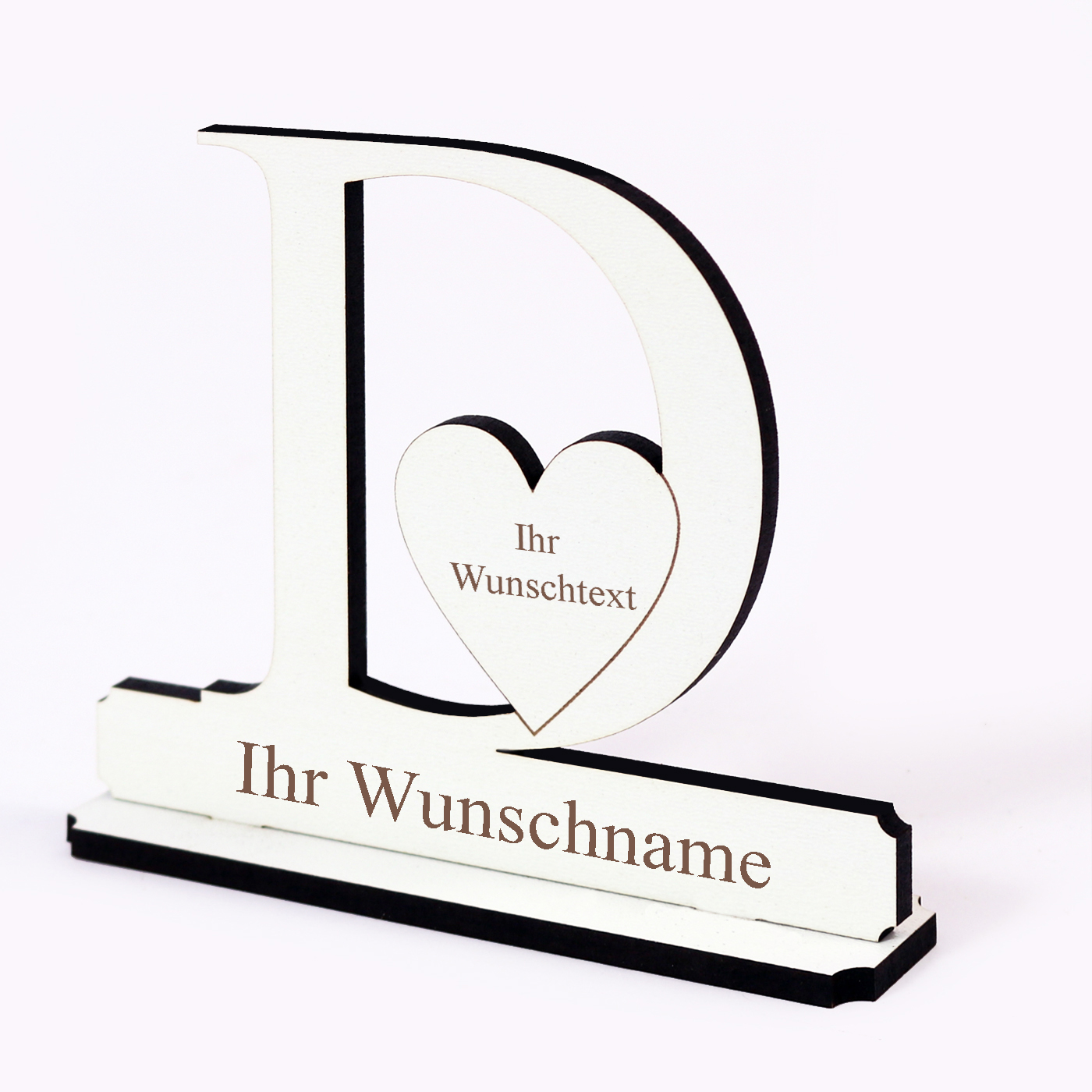 Buchstabe D mit Herz - Name und Wunschgravur - Schild zum Hinstellen