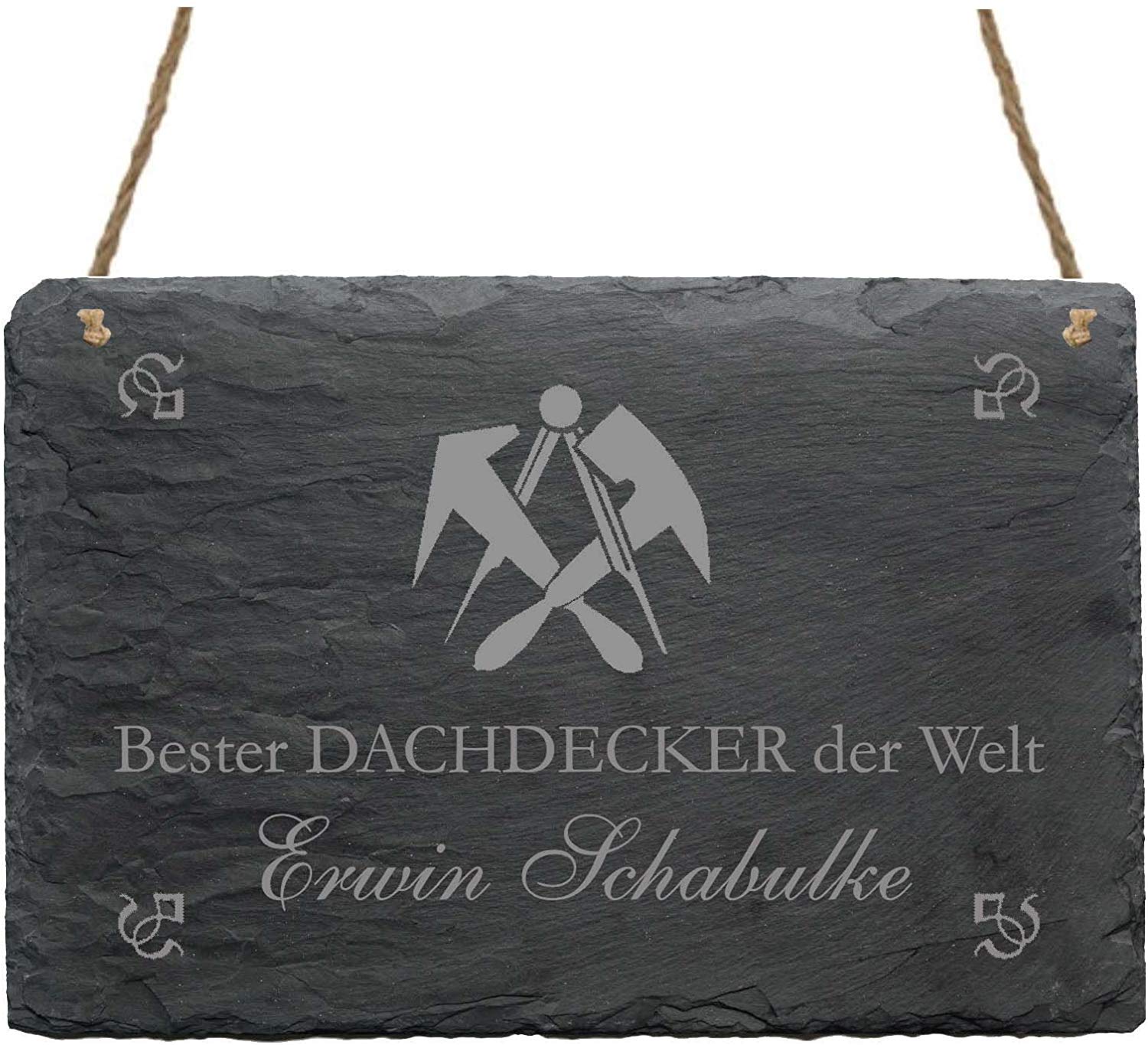 Schiefertafel « BESTER DACHDECKER DER WELT » mit Personalisierung
