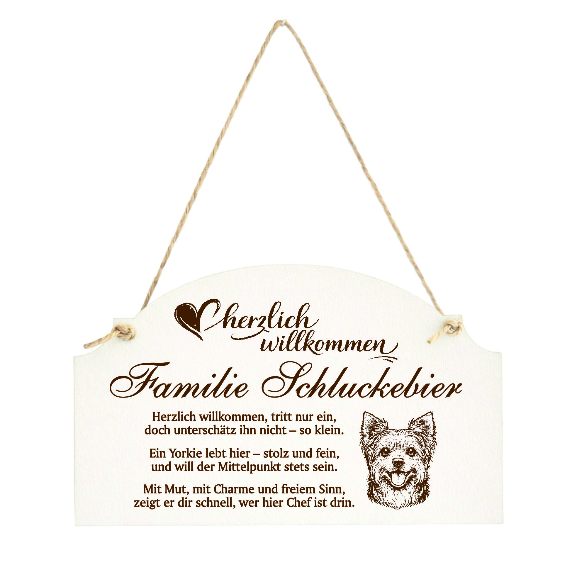 Willkommensschild Yorkshire Terrier personalisiert - Haustürschild mit Hundespruch - 14 x 8,5 cm