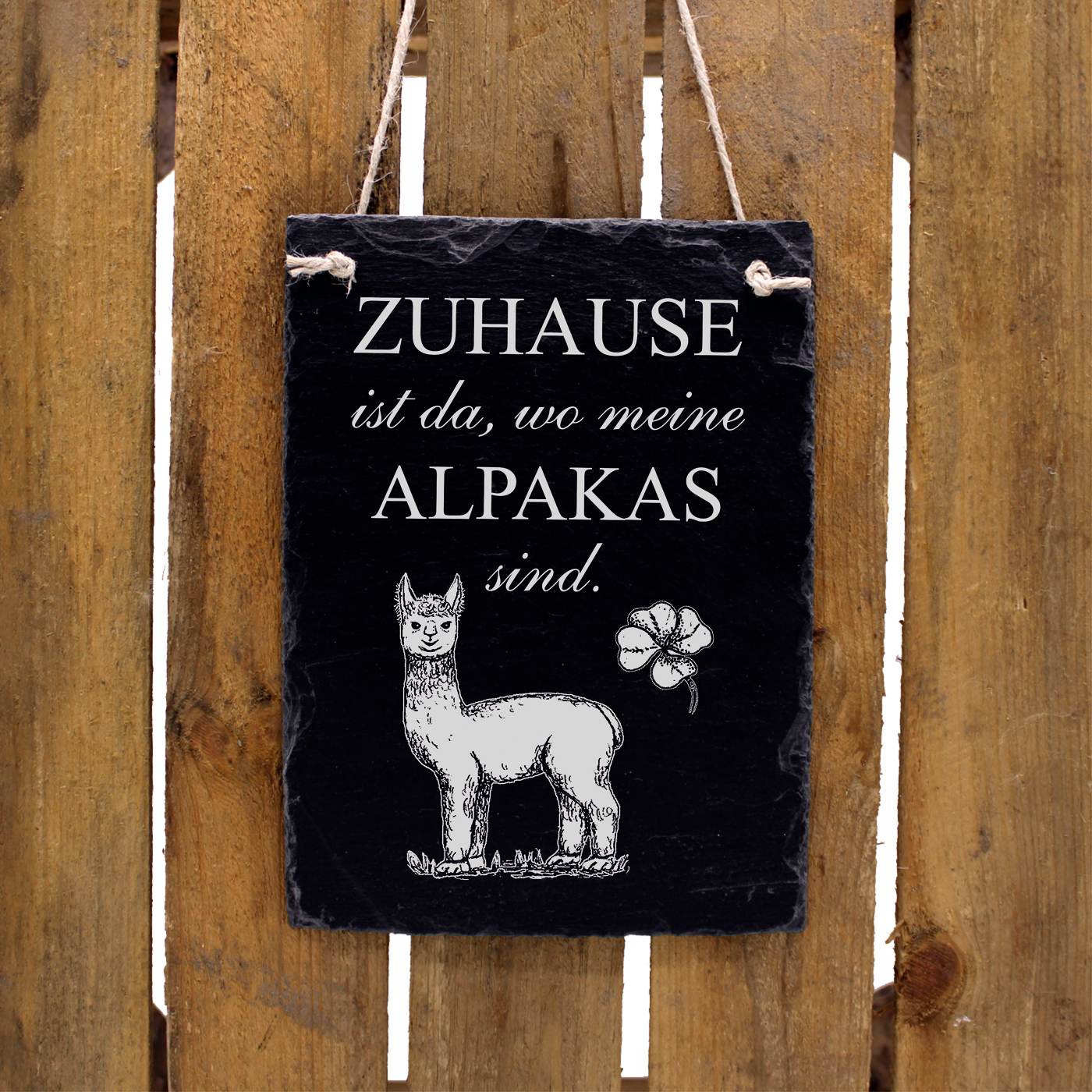 Schiefertafel Zuhause ist da, wo meine Alpakas sind - Schild hochkant 16x22 cm